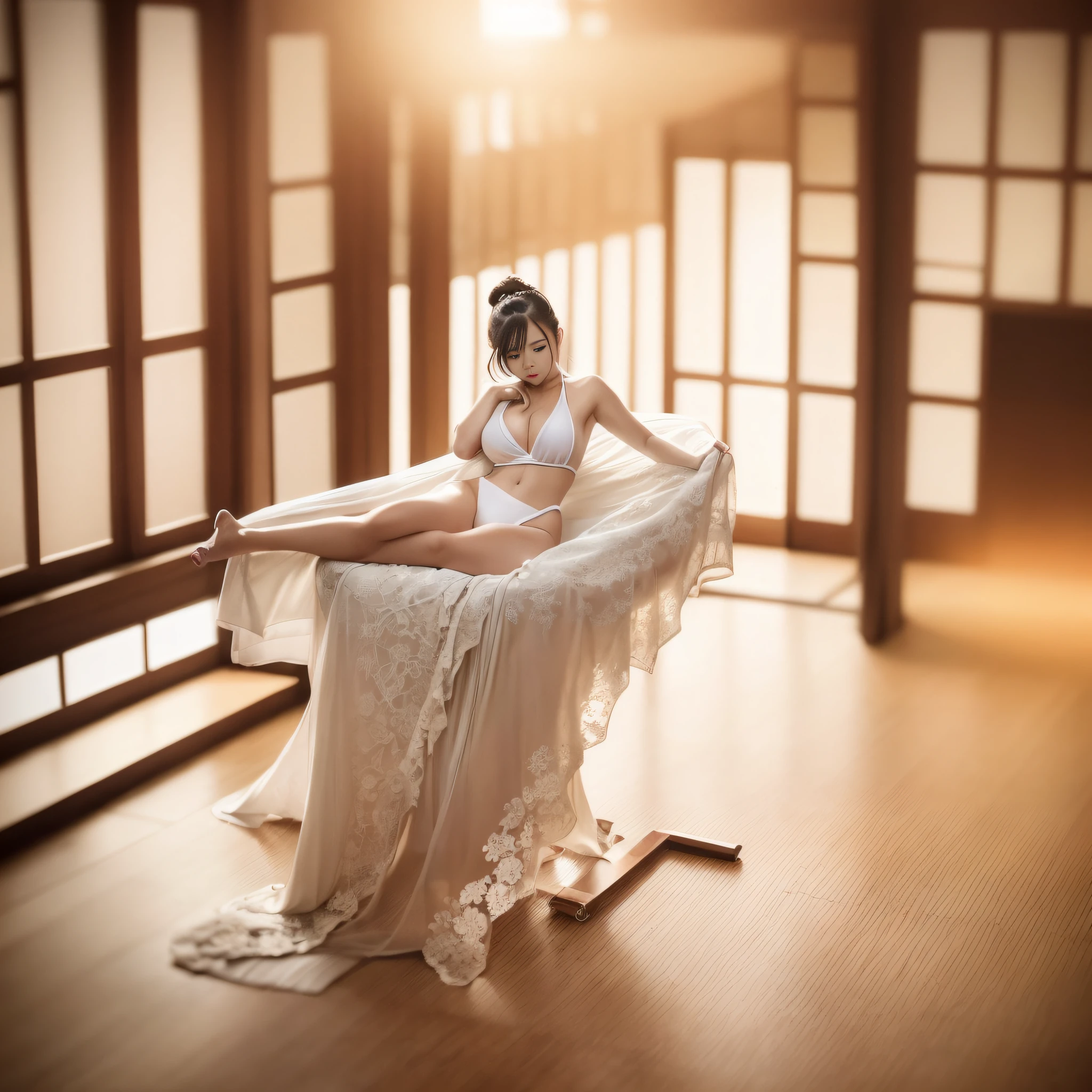 arafed asian woman in a white bikini posing for a picture, beautiful asian girl, japanese goddess, japanese model, with short hair, cleavage, white bra, low cut top, dressed in a beautiful white, asian girl, hot with shining sun, sexy girl, in white clothes, mayuri shiina, asian, young sensual gravure idol