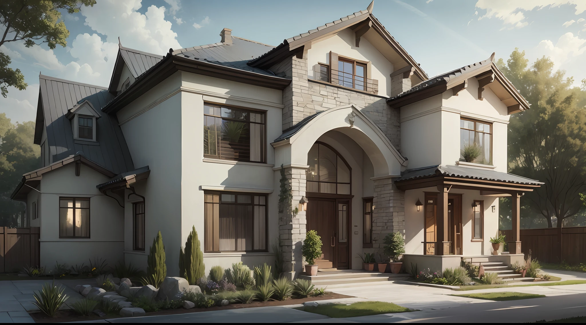 Suburban house, masterpiece of the best quality, high detail high quality.