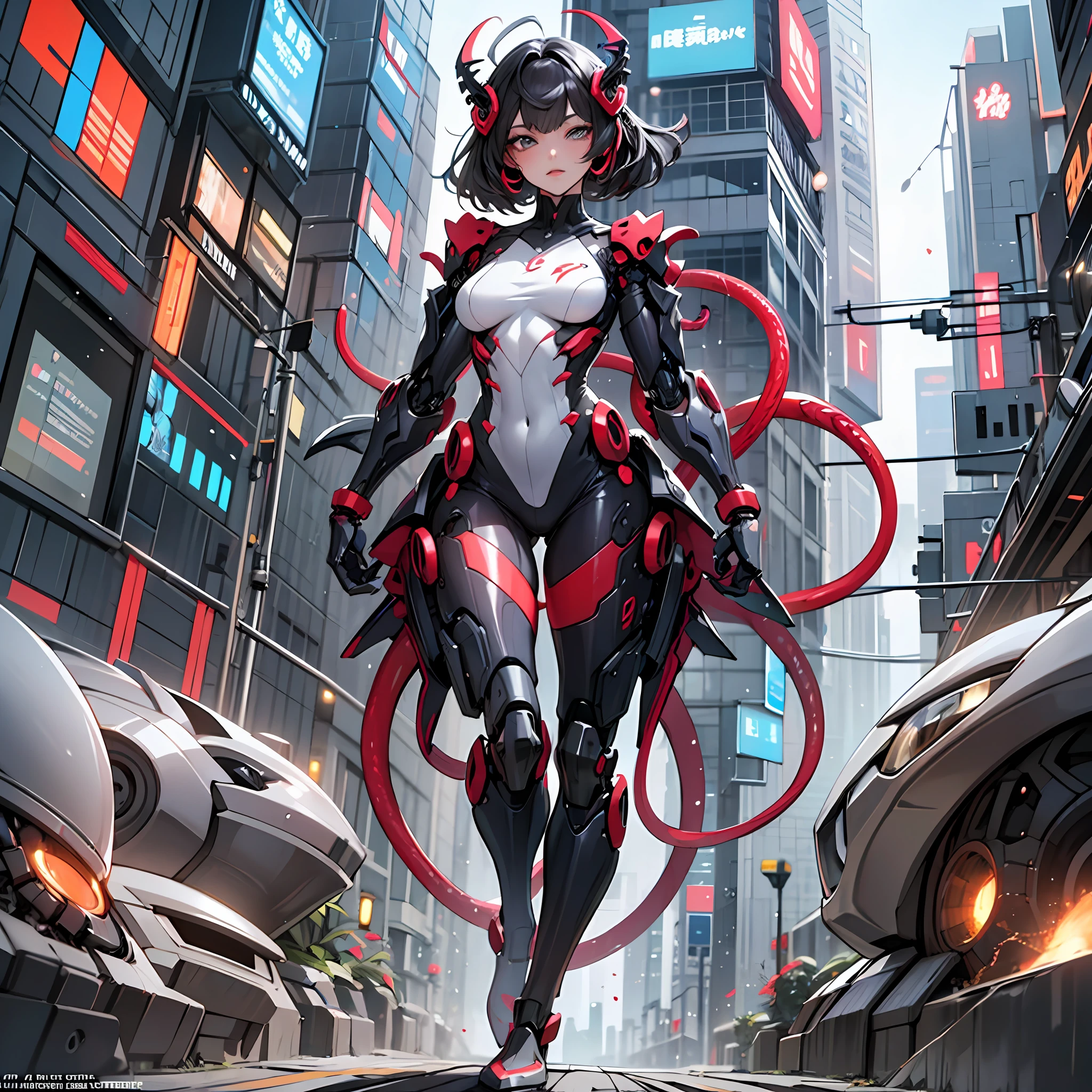 Woman in tentacle color costume, best anime 4k wallpaper, full body, cyberpunk tentacles, mechanized valkyrie girl, biomechanical, highly detailed artgerm based on tentacles, cyborg tentacles, anime style 4k, tentacles