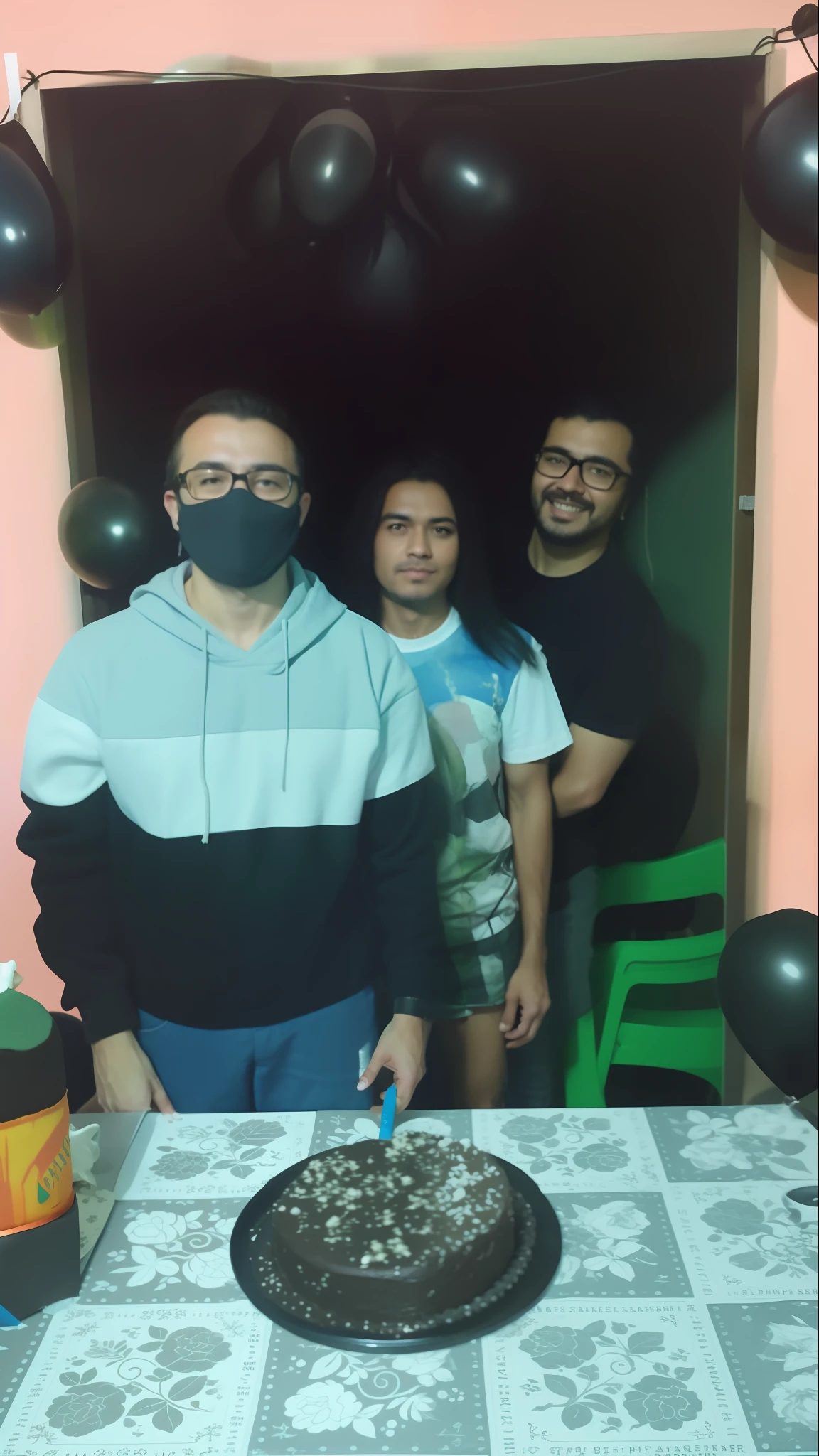 there are three people standing around a table with a cake, by Nándor Katona, by Willian Murai, frontal picture, henrique alvim corrêa, foto realista, mateus 9 5, by Robert Combas, andrea rocha, profile image, malika favre, by Luis Miranda, exclusive, david rios ferreira