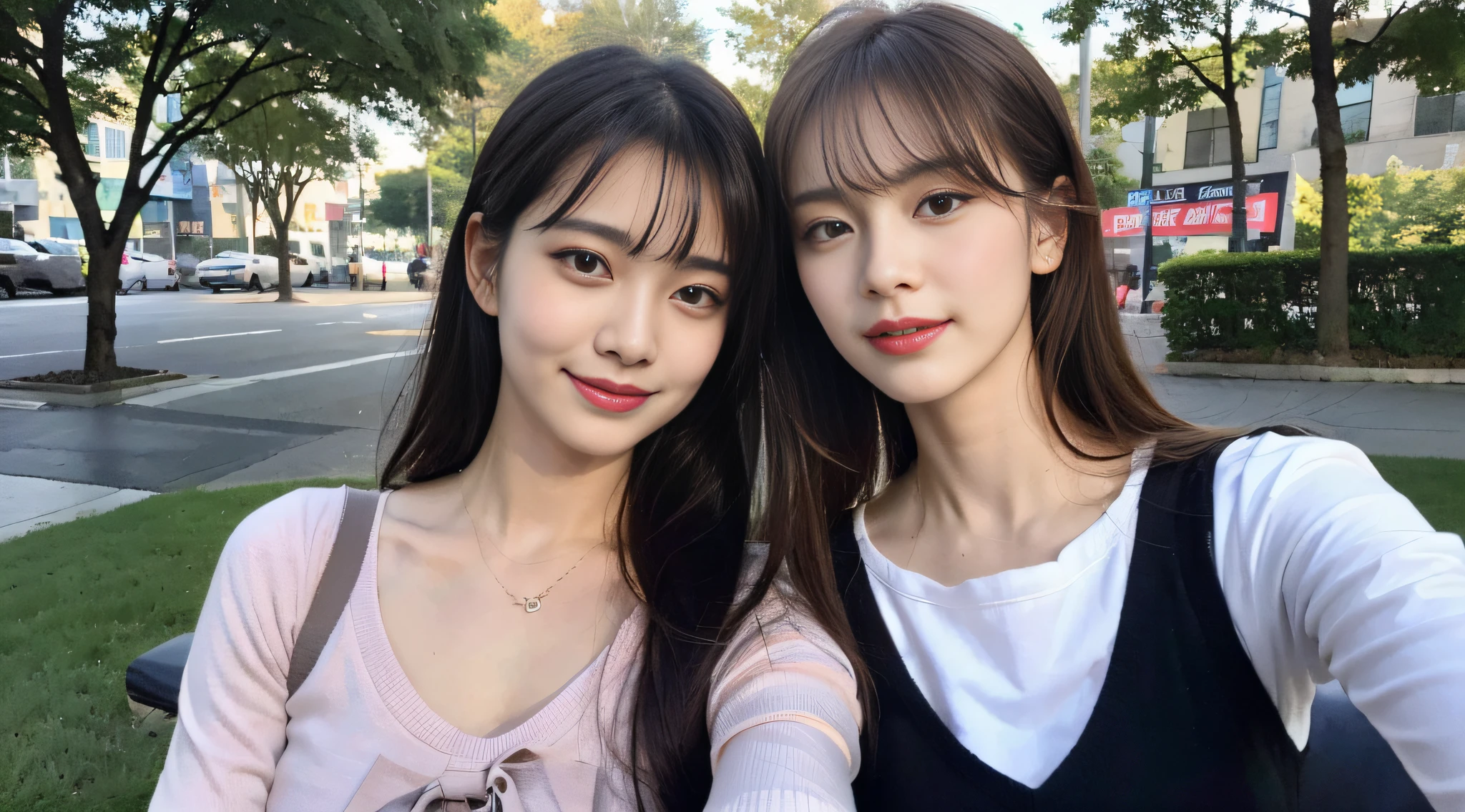 (8k, RAW photo, highest quality, masterpiece: 1.2), ultra detail, super resolution, (real, real photo: 1.37), portrait, high resolution RAW color photo, professional photo, (very beautiful and detailed night tree-lined avenue 1:1.37), (moon is beautiful night)), full moon, very detailed and beautiful, super high image quality, 8k wallpaper, amazing details, each characteristic face, different face patterns, Brown hair fluttering in the night breeze, sexy with swaying hair, very detailed beautiful girl, (pink eye shadow), red tie, angel smile, super cute, so cute that it almost brings tears to my eyes, amazing workmanship, modern model, very detailed face very detailed eyes, very realistic skin, very detailed fingers, very detailed nose, very detailed mouth, perfect anatomy, very detailed background,, gloss,, High School Girl Very Detailed Clothes, Teen, Cute Girl, Famous Japan Idol, Cute, Realistic Body, Slender, White Skin, Glowing Skin, Slim Body, Long Straight Hair, (Dull Bangs:1.2), Realistic Face, Delicate Eyes, Double Eyelids, Sailor Suit, Red Ribbon, High School Girl, Fashionable Uniform, Good Friends, Celebrity Level Cuteness Multiple High School Girls, Camera Gaze, Boyfriend Perspective, Ultra high resolution, realistic face with super high definition,