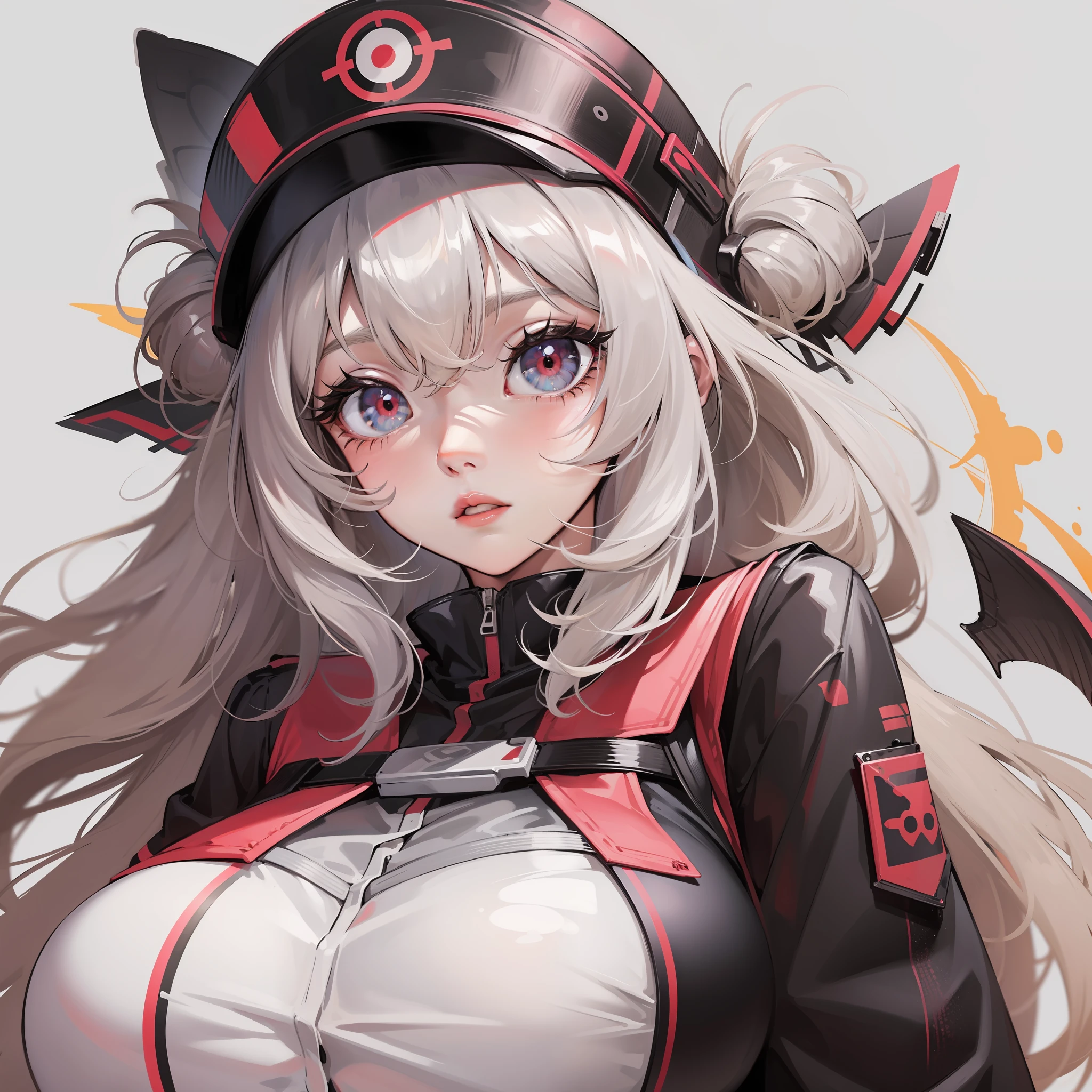 Cute anime girl big breasts, stare, big eye, sticker, vector, white background,