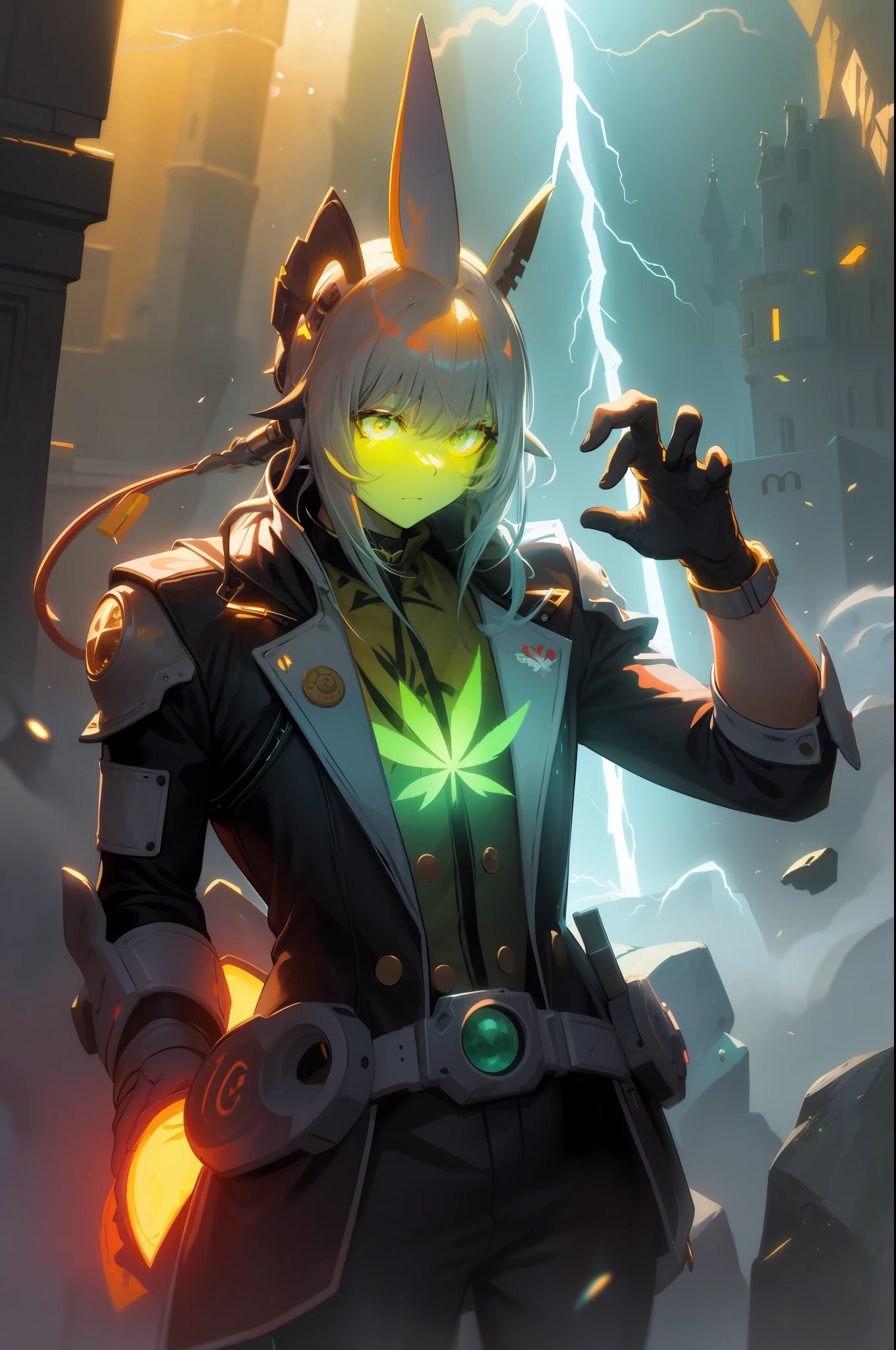 Masterpeace, Best Quality, Machine, Creature, Lightning, Neon Light Rays, Beauty, Futuristic Modern, Rock Star, Castle, Cool, It's Perfect, Epic, Bright Colors, Volumetric Lighting, Best Shadows, Shallow Depth of Field, (High Quality, Amazing Details: 1.25), Brilliant Colorful Paintings, Love, Whimsical, Magical, Shimmering, Highlights, Neon Garland, Cannabis, Marijuana, 8k