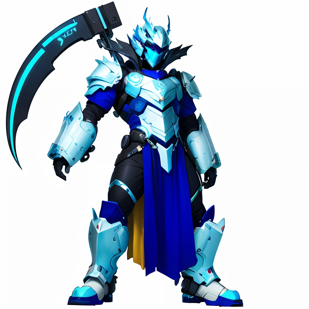 blue and ice silver color armor, dragon inspired blue armor | With a scythe on his back | helmets | shojo | armor | black silk | boots | Long legs | combat | biopunk | cyberpunk | cyberpunk | full body portrait | Canon M50 | 100 mm | Sharp Focus | fluency | ultrarealism | High Details | Complex detail --auto --s2