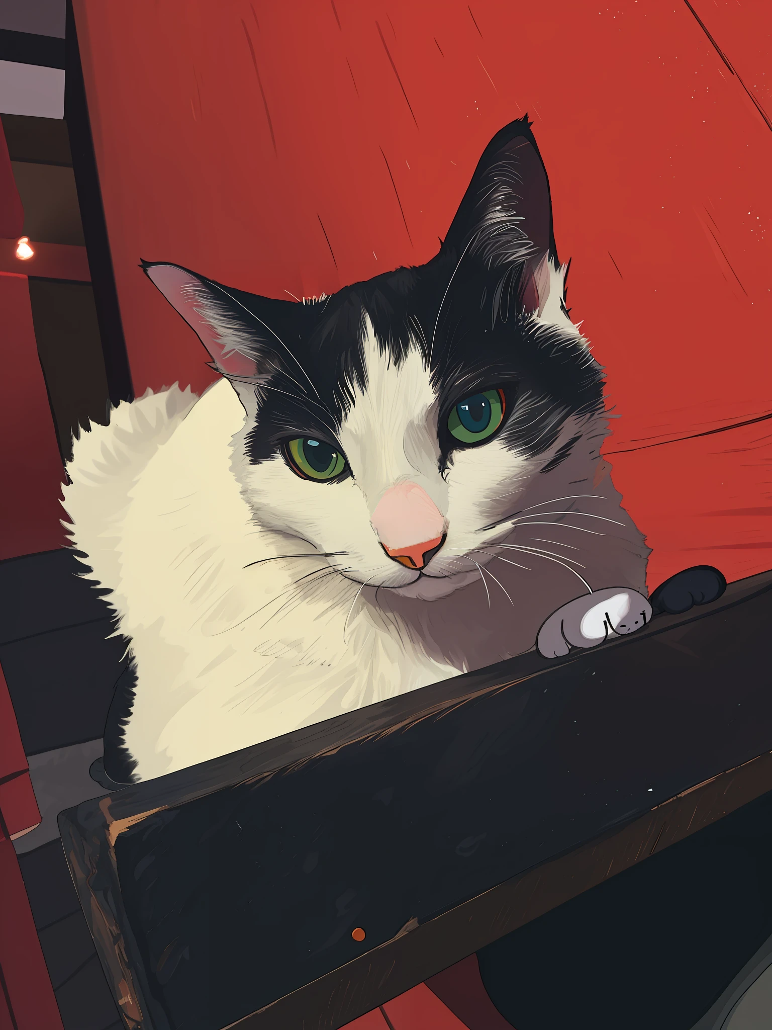 there is a black and white cat sitting on a wooden shelf, cat female with a whit and chest, taken with sony alpha 9, black and white cat, taken with canon 8 0 d, photo of a cat, cat on the table in front of her, cat on the table, taken with sony a7r camera, the cat is smiling