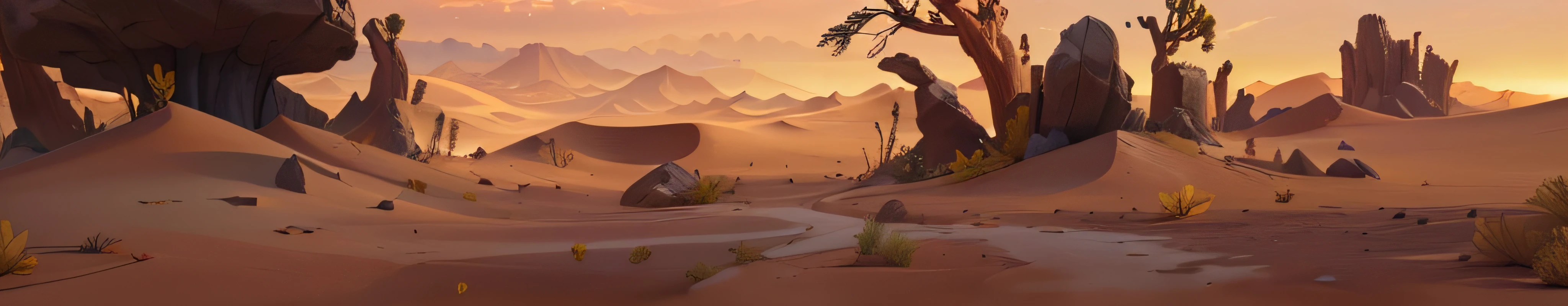 Right-angled isometric view,Flat scene,high quailty,clarity,,,High Details,global lighting,Realistic lighting,unreal engine rendering,estilo dos desenhos animados,the forest,deserts,Leaves,sunrays