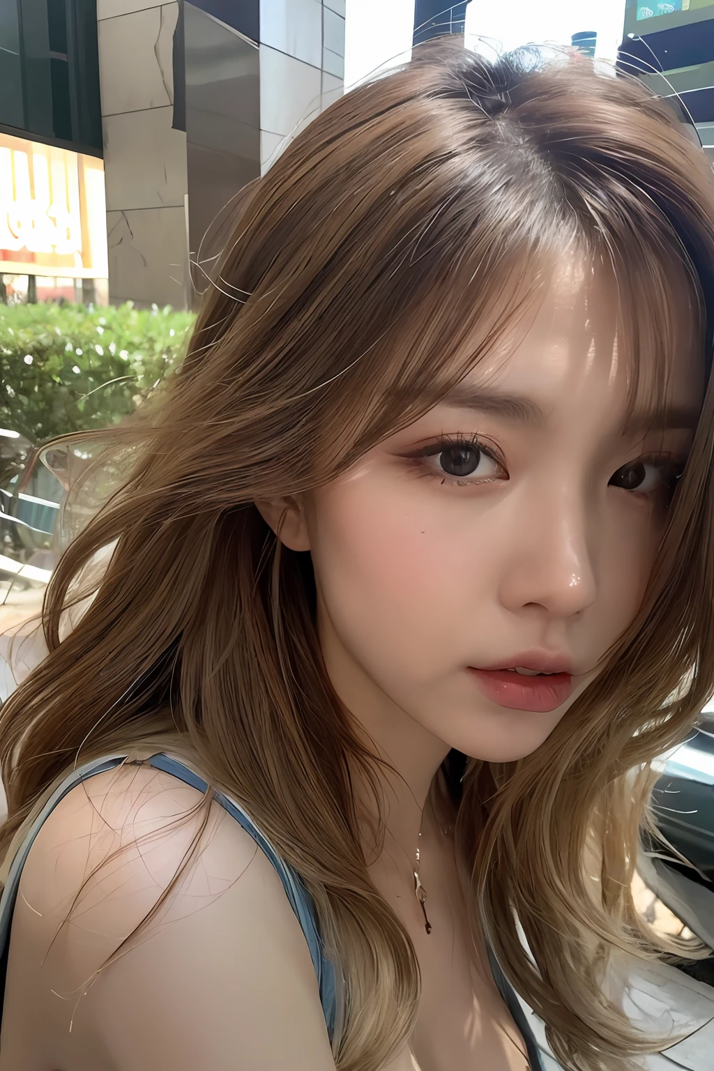 ((Realistic lighting, top quality, 8K, Masterpiece: 1.3)), Clear Focus: 1.2, 1 girl, Perfect Body Beauty: 1.4, Slim Abs: 1.1, ((Dark Brown Hair, Big: 1.3)), (Accelerate: 1.4), (Outdoor, Night: 1.1), Street, Ultra Slender Face, Fine Eyes, Double Eyelids, Exposed Cleavage, Incredibly Absurd, Messy Hair, Floating Hair,