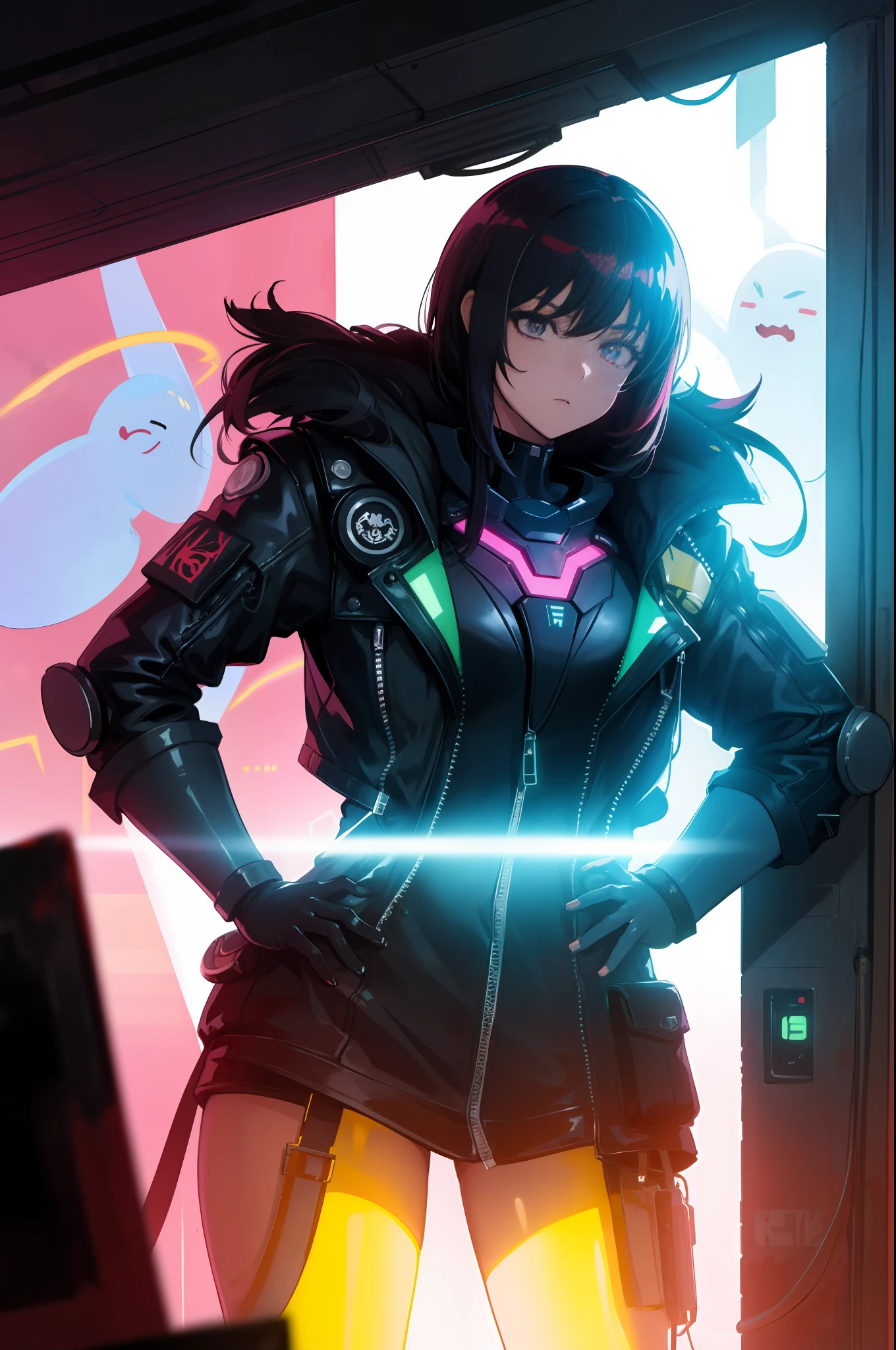 Masterpeace, Best Quality, Machine, Creature, Lightning, Neon Light Rays, Beauty, Futuristic Modern, Rock Star, Cool, It's Perfect, Epic, Bright Colors, Volumetric Lighting, Best Shadows, Shallow Depth of Field, (High Quality, Amazing Details: 1.25), Brilliant Colorful Paintings, Whimsical, Magical, Shimmering, Highlights, Neon Garland, God Mode, Ghost in the Shell, Matoka Kusanagi, Puppeteer, HairstyleLucy (Cyberpunk) 8k