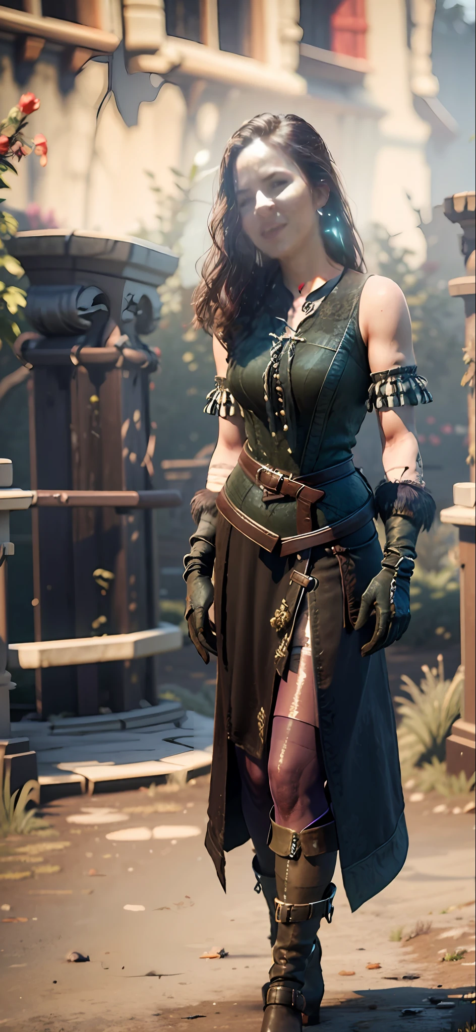 A half body shot of yennefer wearing a purple dress  in the style of y3nn3f3r