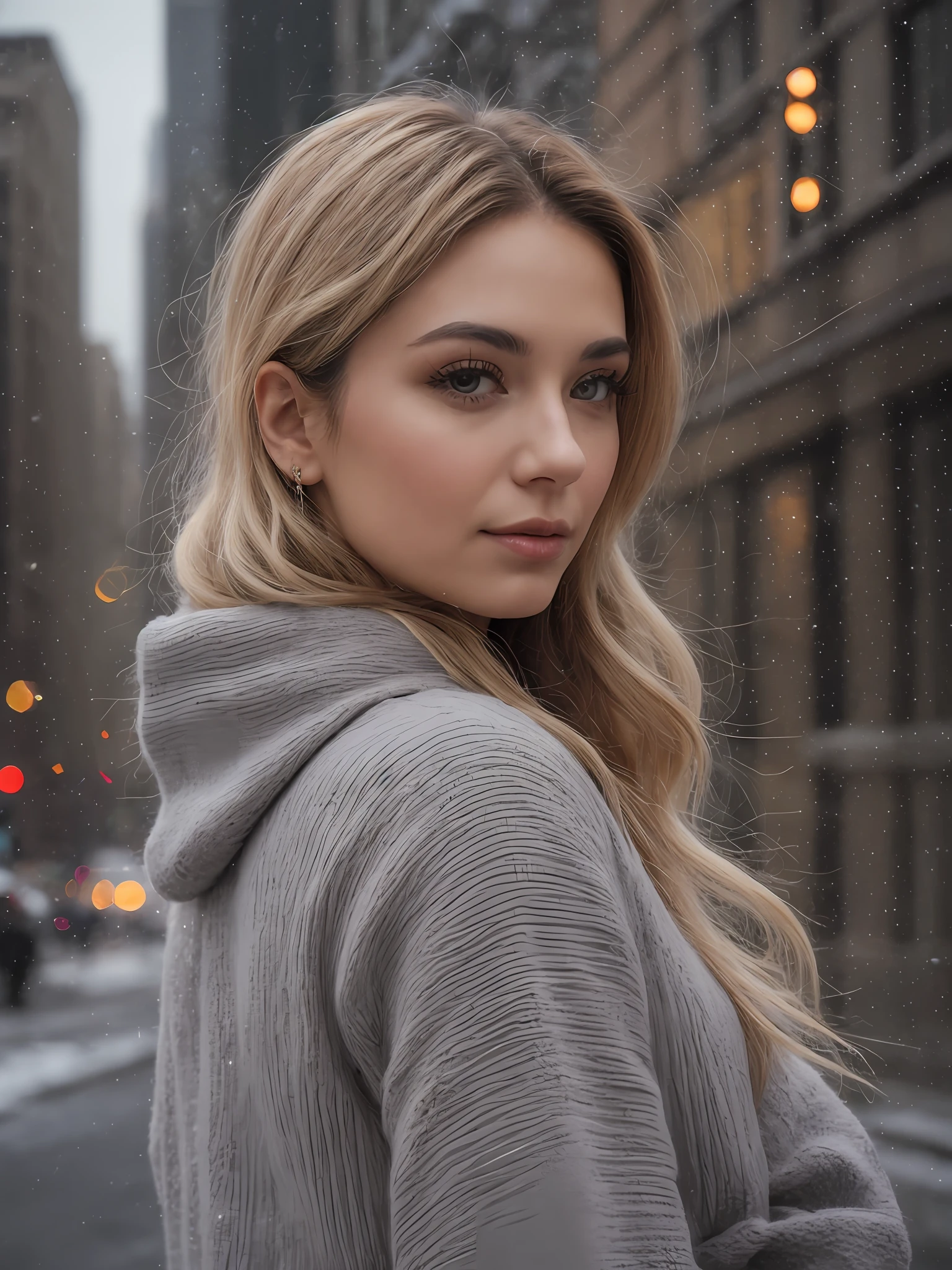 __hair color__, Latina woman, long hair, New York City background, winter, professional, 4K, HD, UHD, 8K, high detail, ultra definition