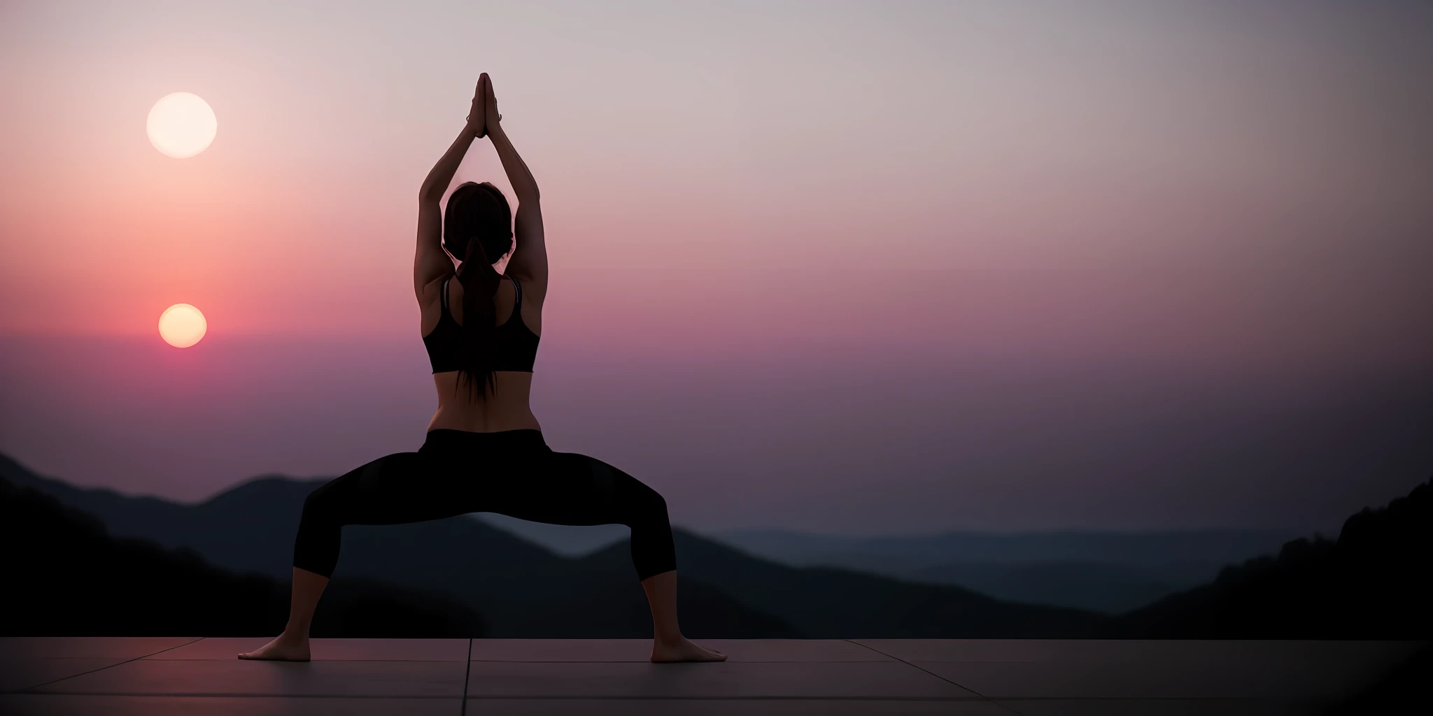 Back view full body photo of a woman practicing yoga poses. shot on canon 5D Mark IV with canon 16-35mm lens, cinematic lighting, Wes Anderson style, ultra detailed, night, haze, high resolution, perfect composition