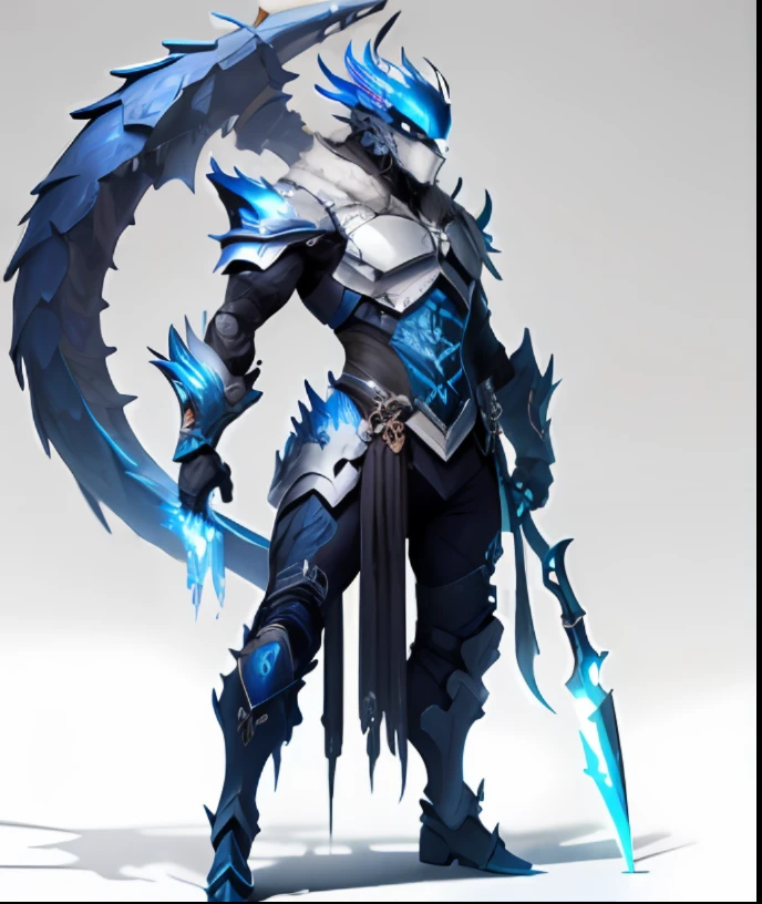 blue and ice silver color armor, dragon inspired blue armor | With a scythe on his back | helmets | shojo | armor | black silk | boots | Long legs | combat | biopunk | cyberpunk | cyberpunk | full body portrait | Canon M50 | 100 mm | Sharp Focus | fluency | ultrarealism | High Details | Complex detail --auto --s2