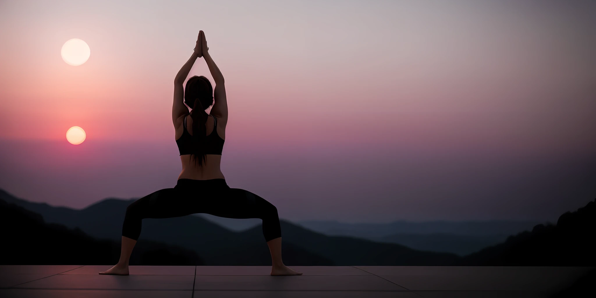 Back view full body photo of a woman practicing yoga poses. shot on canon 5D Mark IV with canon 16-35mm lens, cinematic lighting, Wes Anderson style, ultra detailed, night, haze, high resolution, perfect composition