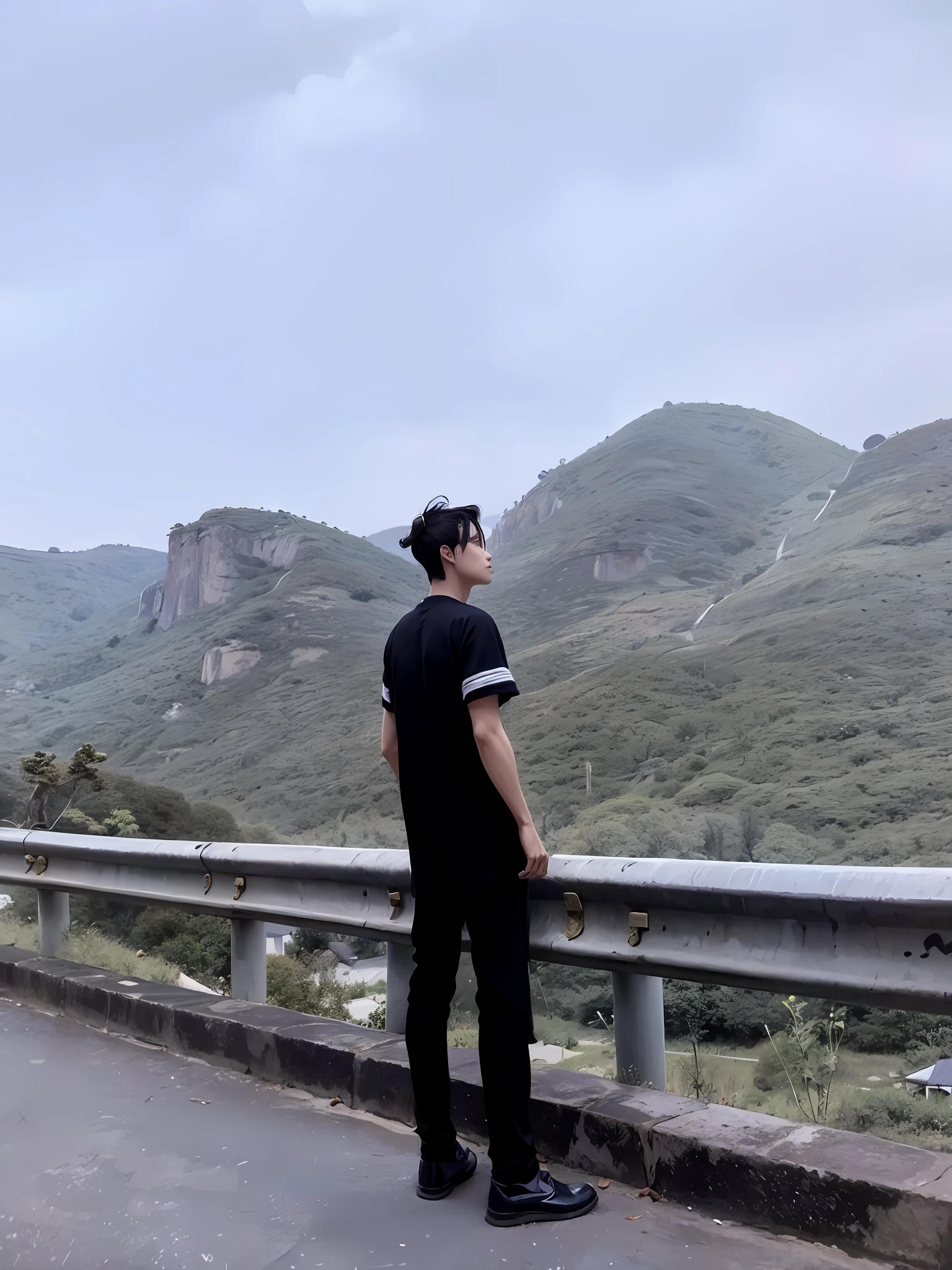 (Positive Focus), (In the Dark), (Best Quality), (Realisticity: 1), Realistic Skin Texture, Highly Detailed, 8k Wallpaper, A Boy, White Hanfu, Black Ponytail Long Hair, Black Hair, Delicate Eye Portrait, Handsome, Fairy Fluttering, Black Taoist Robe, Antique Style, Mist, Clouds Wrapped Around the Mission, Wide Robe with Big Sleeves, Dynamic Pose, Dramatic Composition, Flying Hair, Holding Spells, Rune Emitting Blue Light, Yellow Rune Flying, Red Text on Rune Paper, Ancient Chinese Architecture Background, Clouds and Mist Entanglement, fairy background, clouds and mist, Taoist nature, Chinese Taoist,