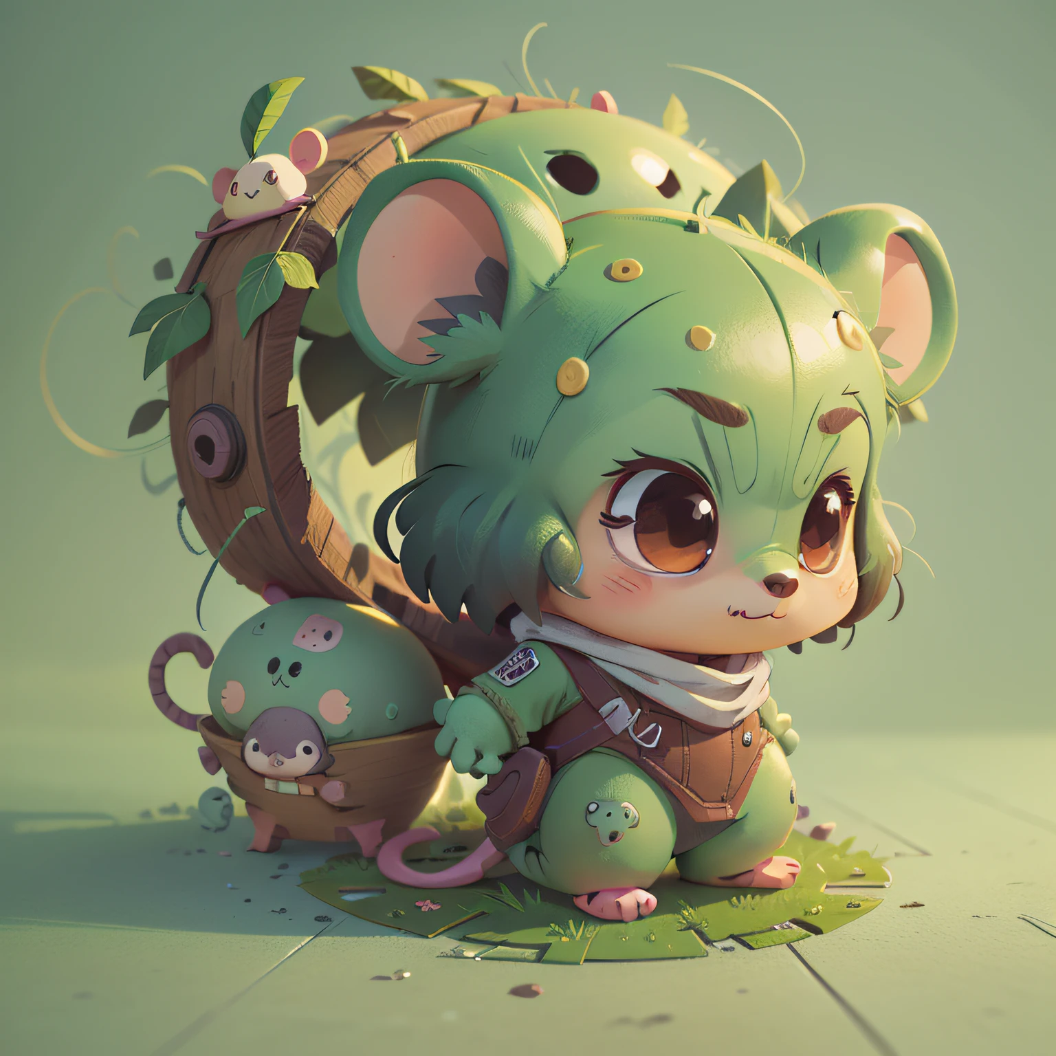 chibi, mouse, cute, zombie, bigbadejo, full body, masterpiece, 3D Rendering, Best Quality, Lots of Detail, (plain background), vinyl toy figurine