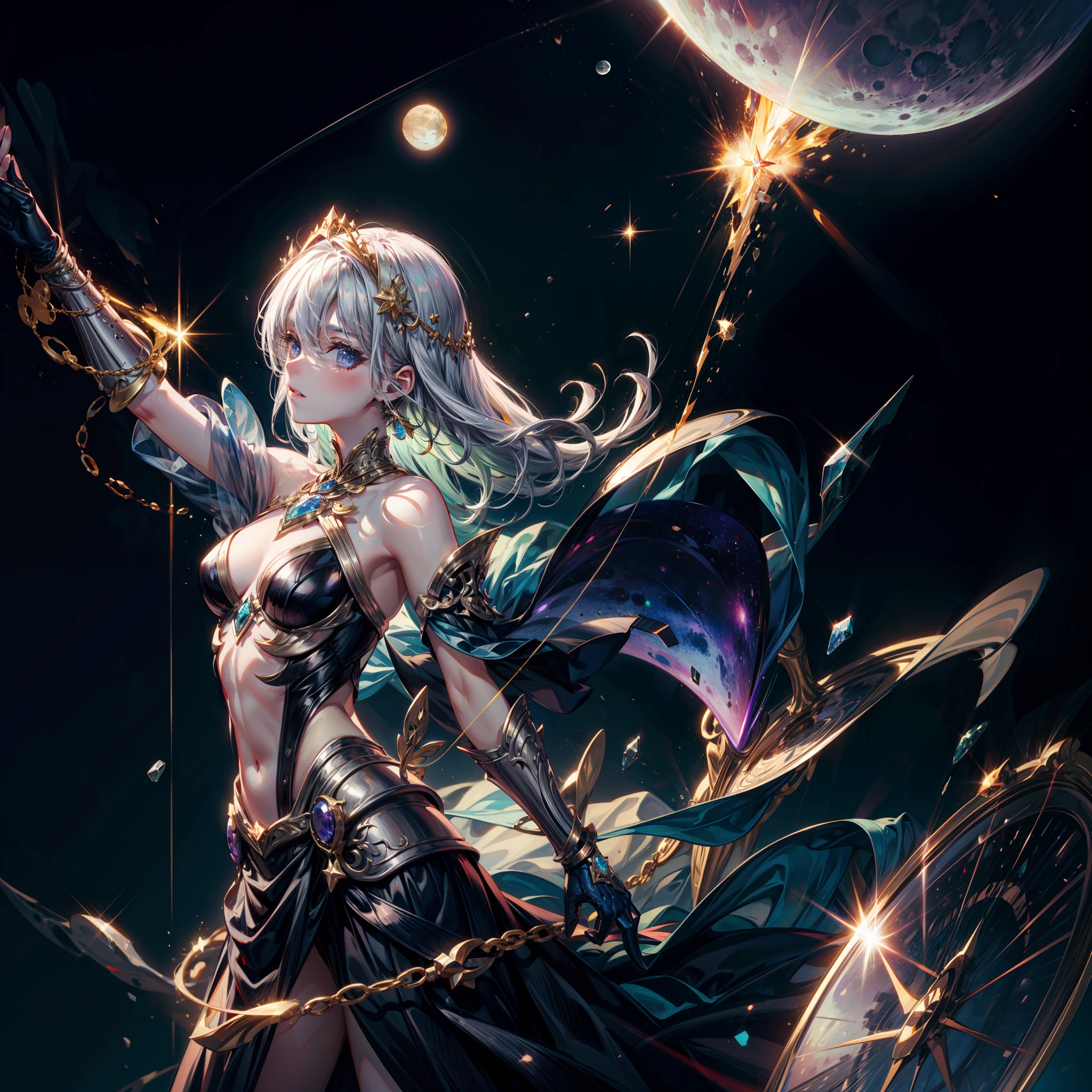 moon, jewelry, gemstone, sign, armor, (masterpiece), cosmic