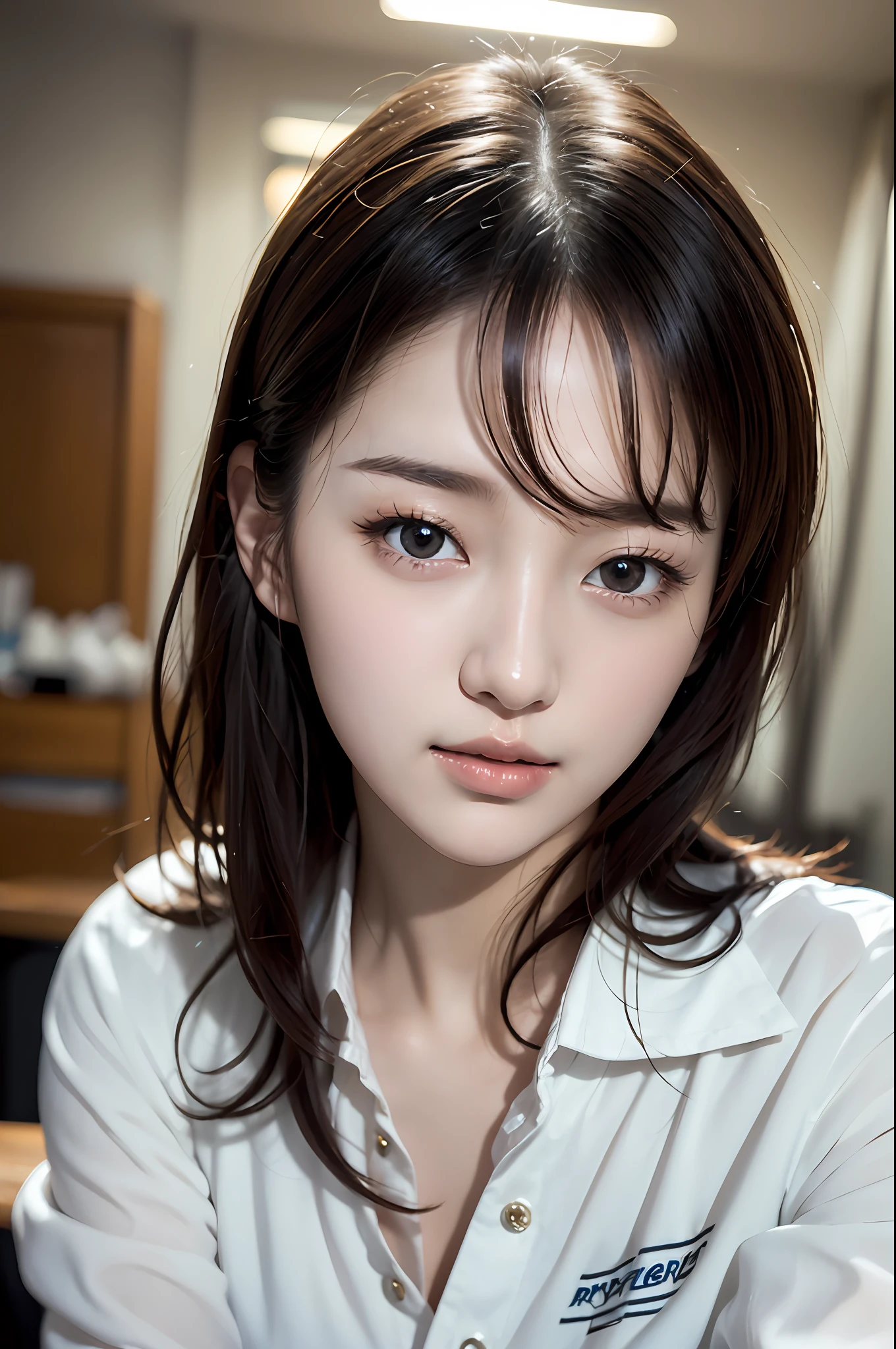 clothed、(photo real:1.4)、(Hyperrealistic:1.4)、(Realstic:1.3)、
(Smoother lighting:1.05)、(improved movie lighting quality:0.9)、32 k、
1GIRL、20 years old girl、Realistic Lighting、Backlit、Facial light、Ray Trace、(Brightening light:1.2)、(Increase quality:1.4)、
(Top Quality Real Texture Skin)、Fine eyes、finerly detailed face、
(Tired, sleepy and satisfied:0.0)、closeup on face、Student uniform:1.3、korean idol、Nogizaka Idol、hposing Gravure Idol
(Bodyline mood improvement:1.1)、Glossy skin、korean idol、Nogizaka Idol、hposing Gravure Idol、anus　selfie