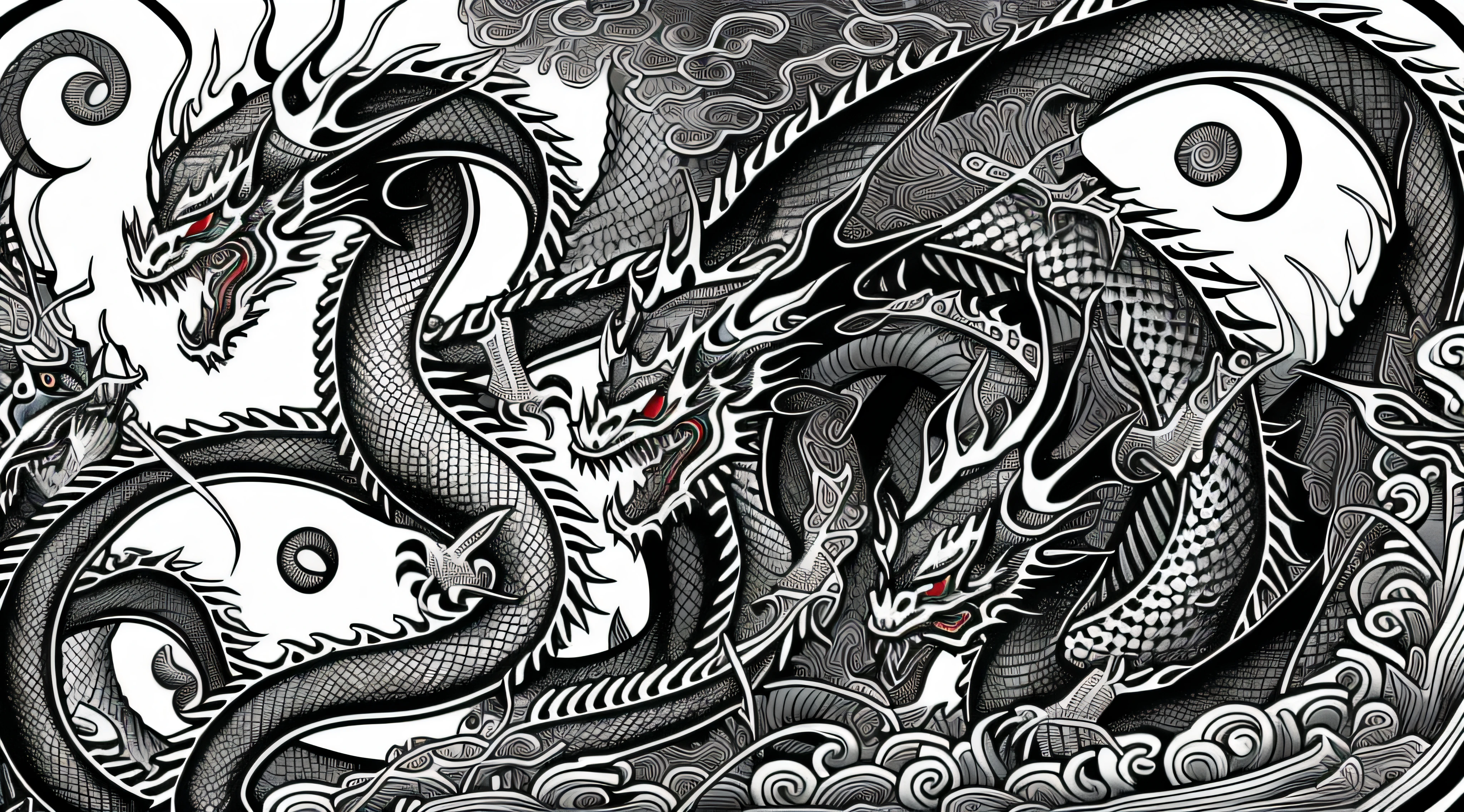 Yin and Yang, Duel of Two Dragons, Two Dragons, Black and White Dragon, Manga Style