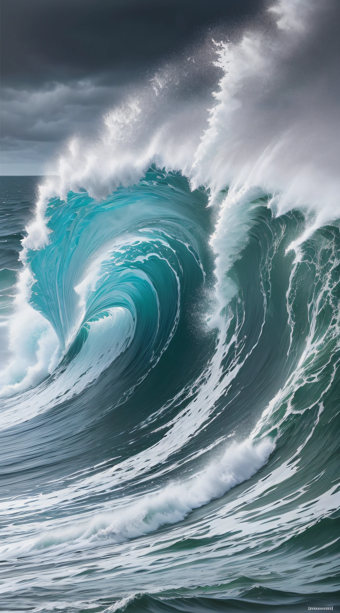 A powerful and dramatic hyperrealistic painting of crashing waves by Roberto Bernardi, making waves on Saatchi Art.