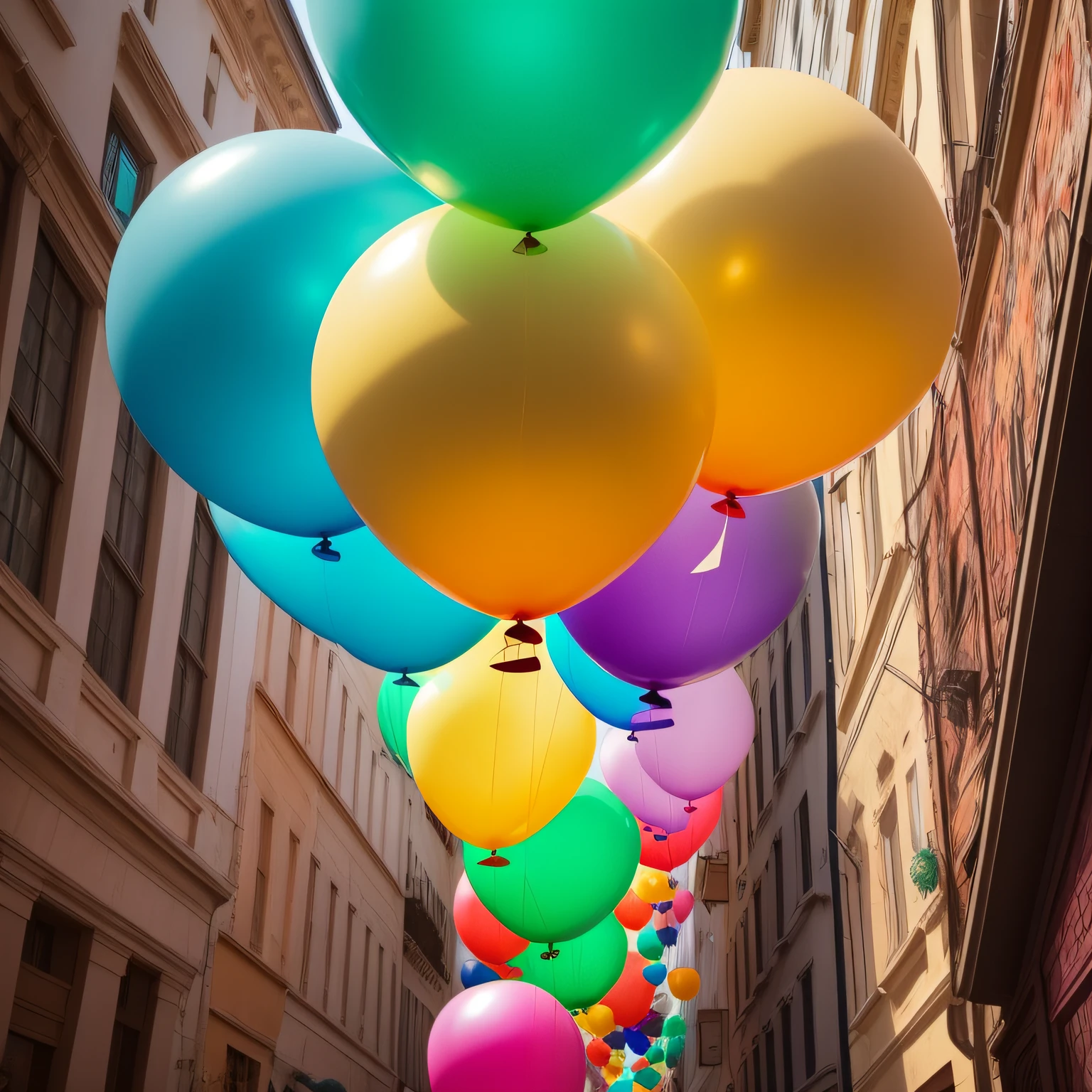 A whimsical still life photograph of floating balloons by Dina Goldstein, drawing attention on EyeEm.