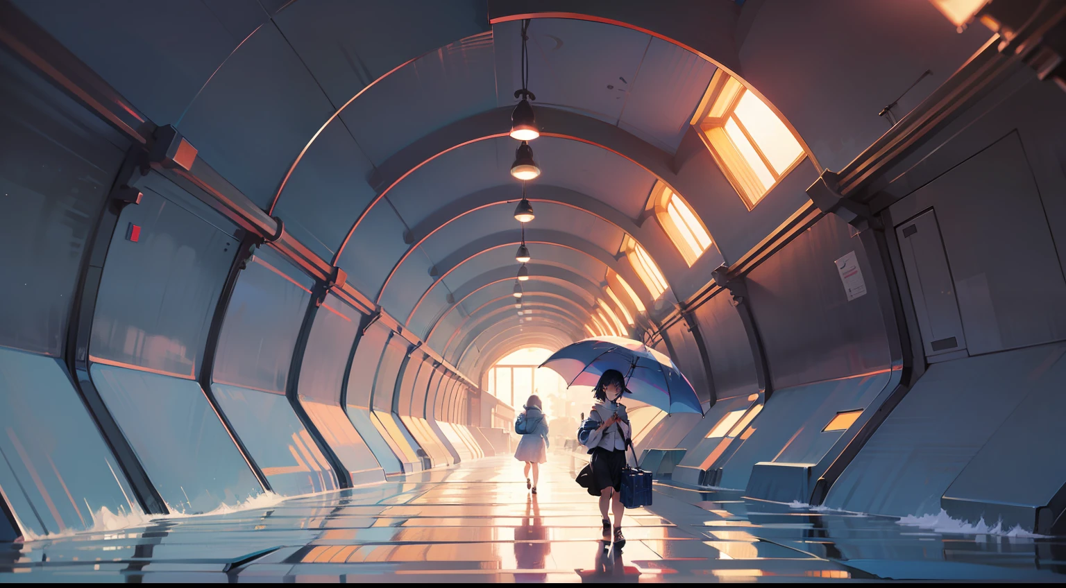anime girl with umbrella standing in a tunnel of fish, wallpaper anime blue water, anime art wallpaper 4 k, anime art wallpaper 4k, makoto shinkai cyril rolando, anime art wallpaper 8 k, a beautiful artwork illustration, anime girl walking on water, 4k anime wallpaper, anime wallpaper 4k, anime wallpaper 4 k, beautiful art uhd 4 k