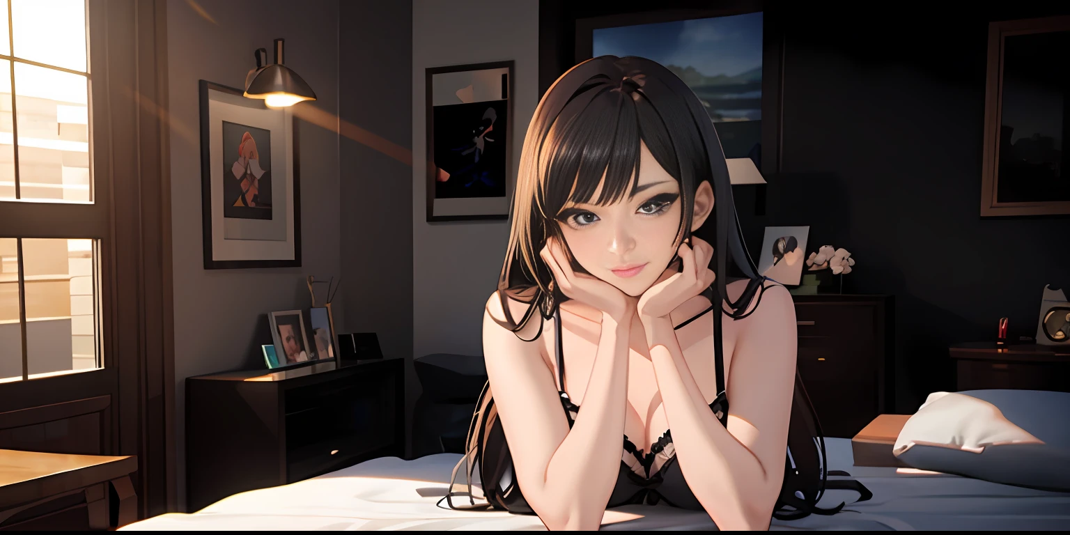 anime girl laying on bed with her hands on her chin, seductive anime girl, smooth anime cg art, photorealistic anime girl render, anime. soft lighting, fine details. girls frontline, attractive anime girl, beautiful alluring anime woman, realistic anime 3 d style, ilya kuvshinov with long hair, photorealistic anime, beautiful alluring anime