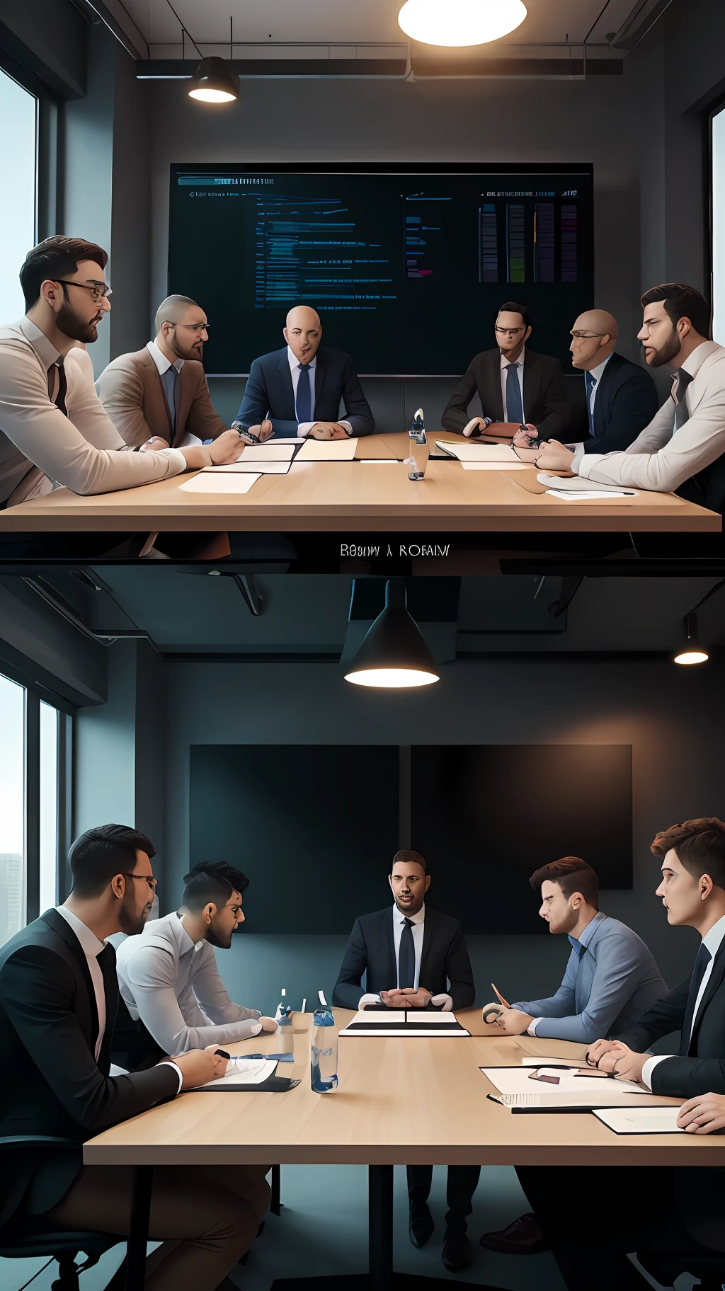 Group of professionals. Meeting. Presentation. Kan Ban. Scrum. Agile. Startups. Planning. Modern. Office. Squadre. Hyper-realistic photo. RAW photo. Photo 8K. Wallpaper. --auto