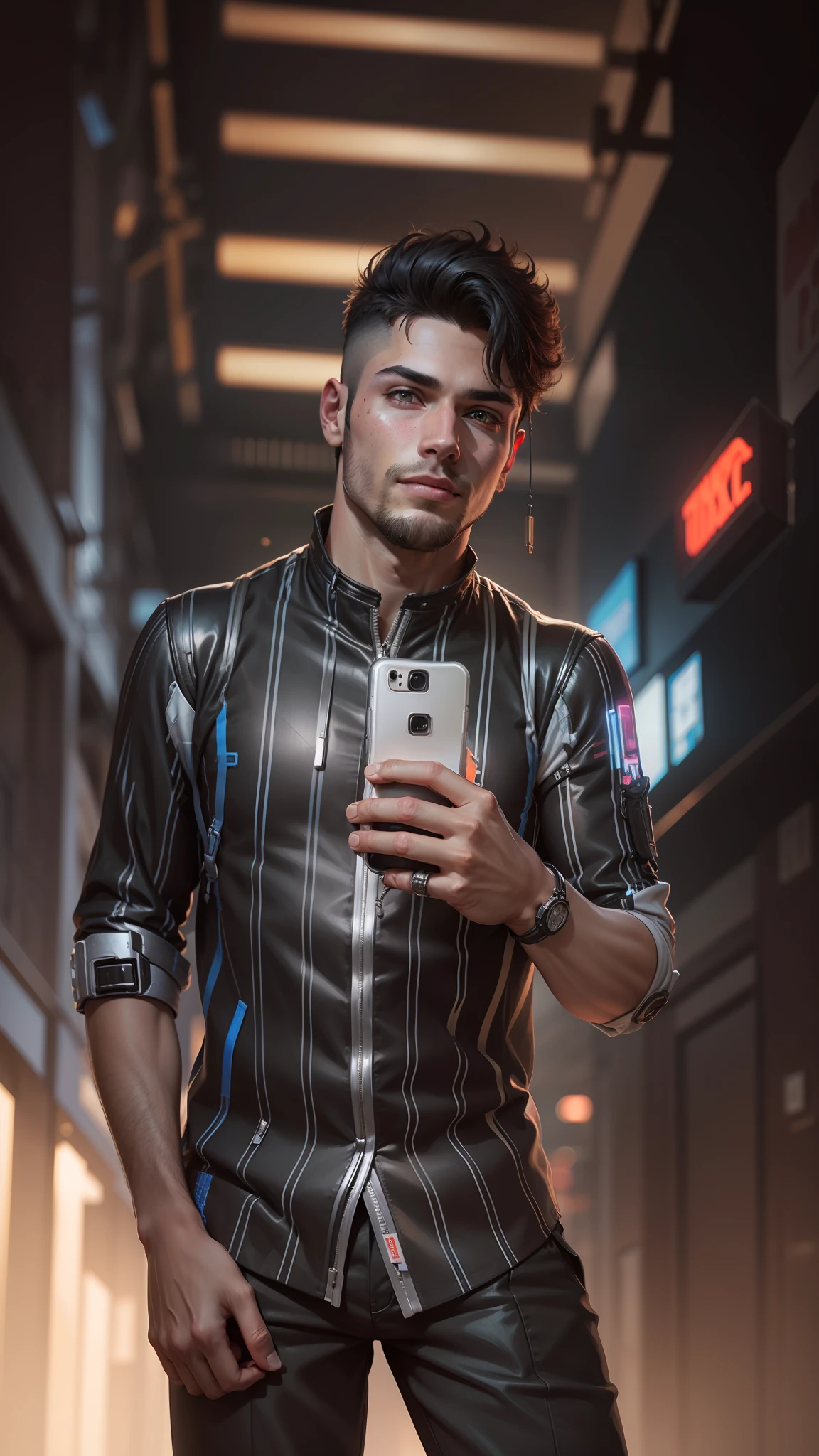 Change background cyberpunk handsome boy, realistic face, 8k, ultra realistic