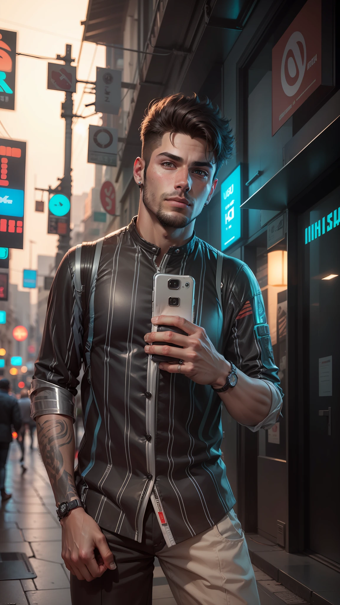 Change background cyberpunk handsome boy, realistic face, 8k, ultra realistic