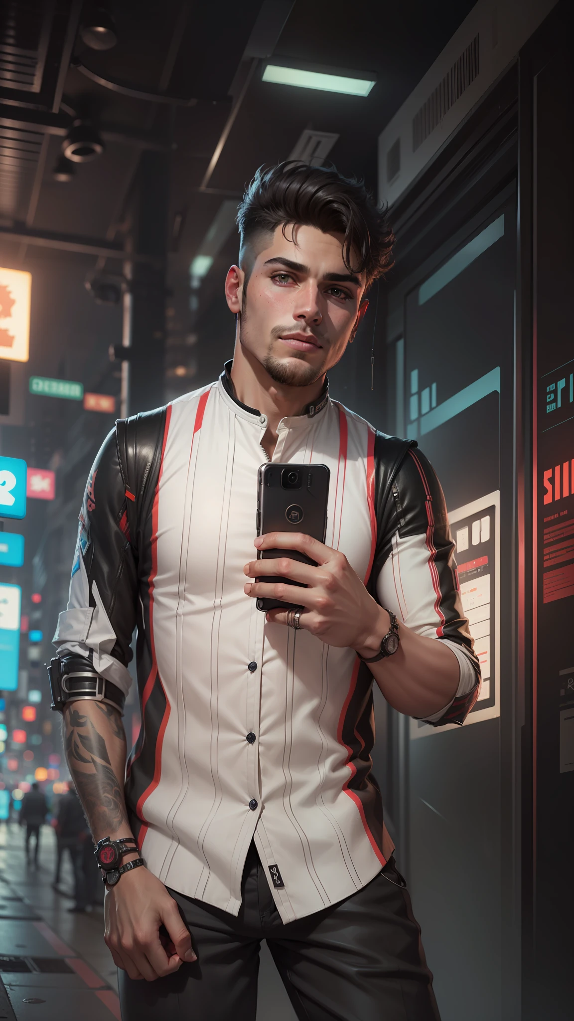 Change background cyberpunk handsome boy, realistic face, 8k, ultra realistic