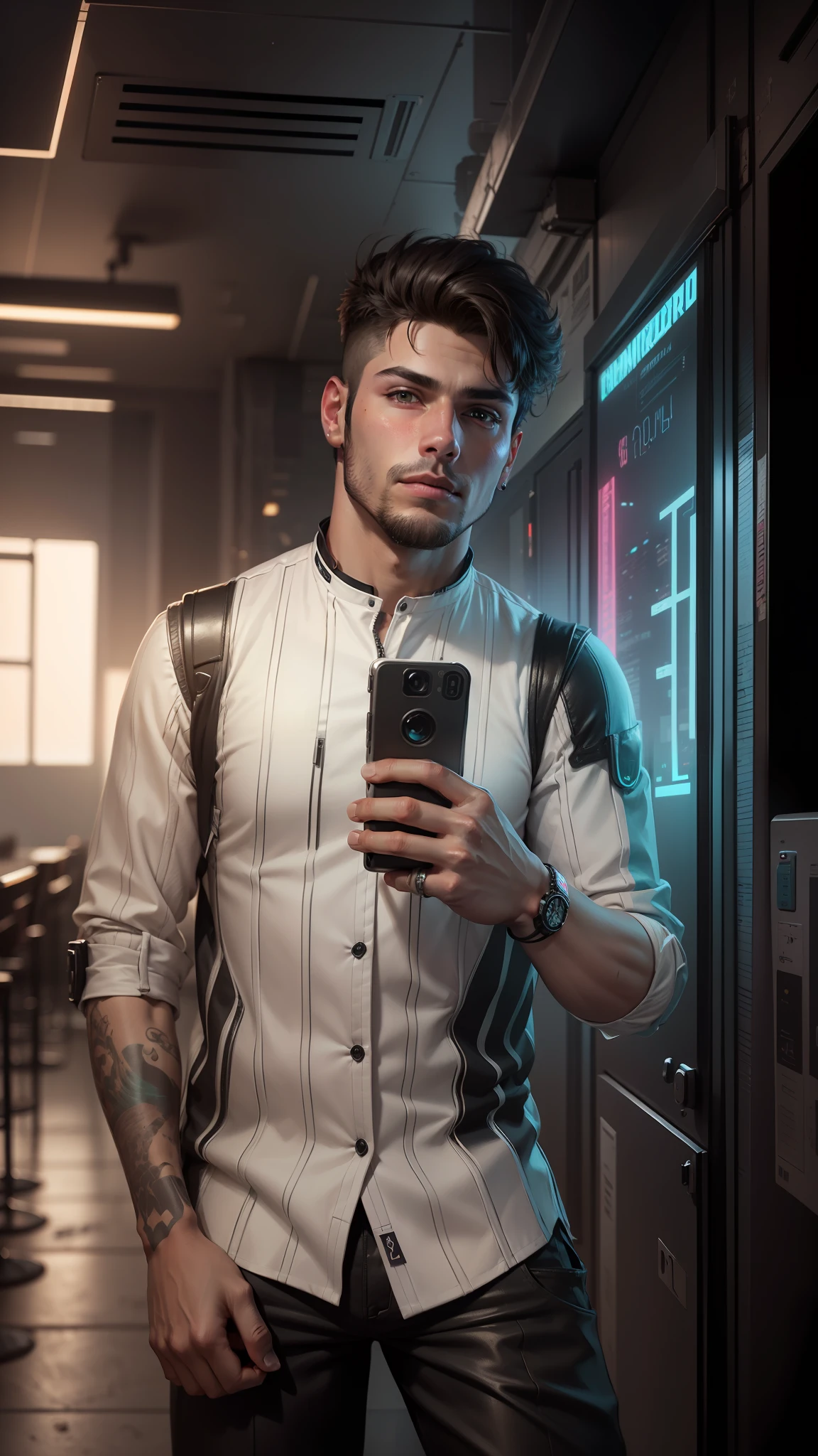 Change background cyberpunk handsome boy, realistic face, 8k, ultra realistic