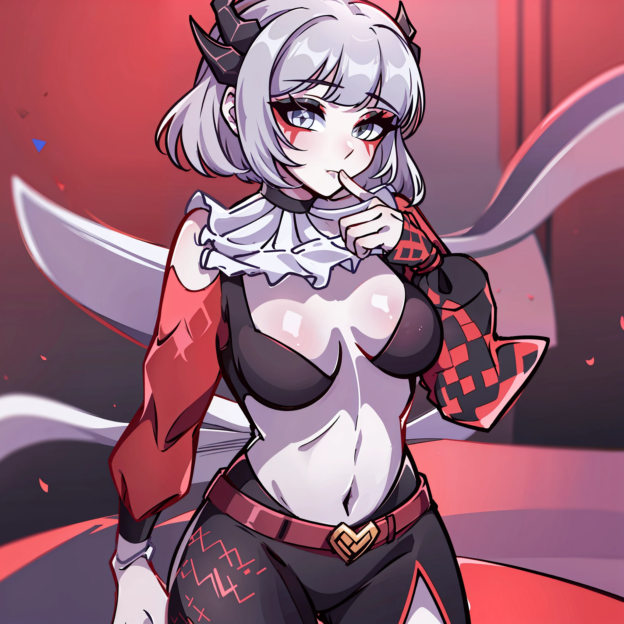(Best quality: 1.0), (super high res: 1.0), extremely detailed character, detailed Hands, half-dragon girl, horns, scales on the neck, scales on the shoulders, scales on the forearm, scales on the cheek, dragon's tail, extremely detailed hair, short hair, ((white hair)), ((black locks)), extremely detailed eyes, (one white eye and one black eye), dragon eyes, 2d, tomboy girl,  anime art, , ((full body)), standing, medieval, Rpg