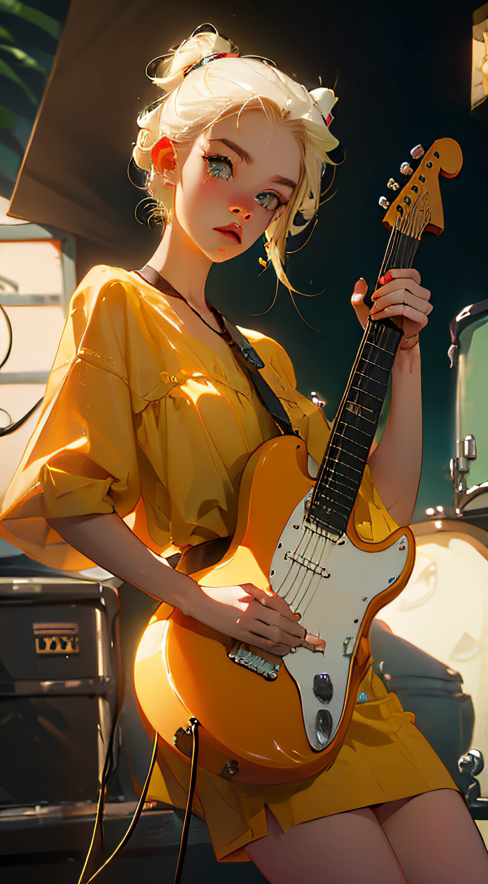 European Blonde Sexy Girl NFSW with guitar and drums --auto