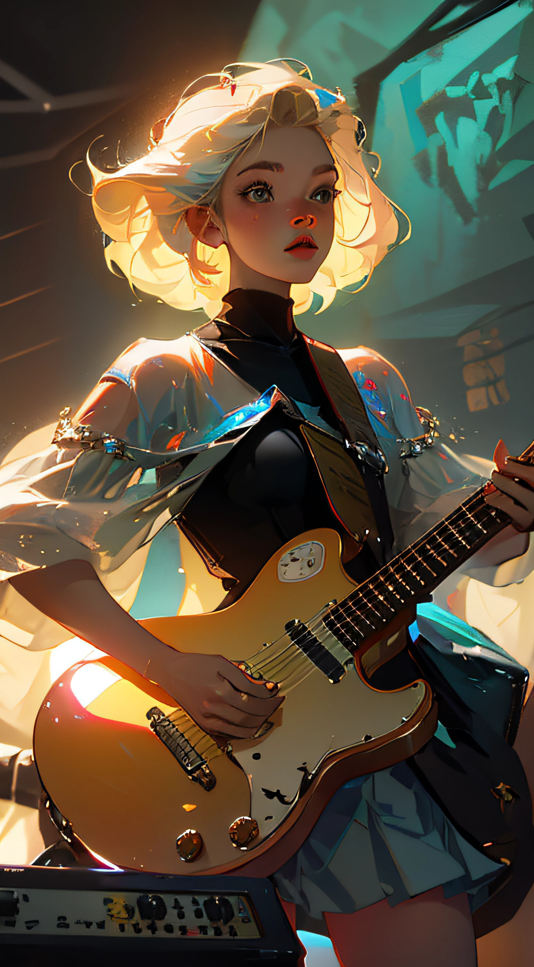European Blonde Sexy Girl NFSW with guitar and drums --auto