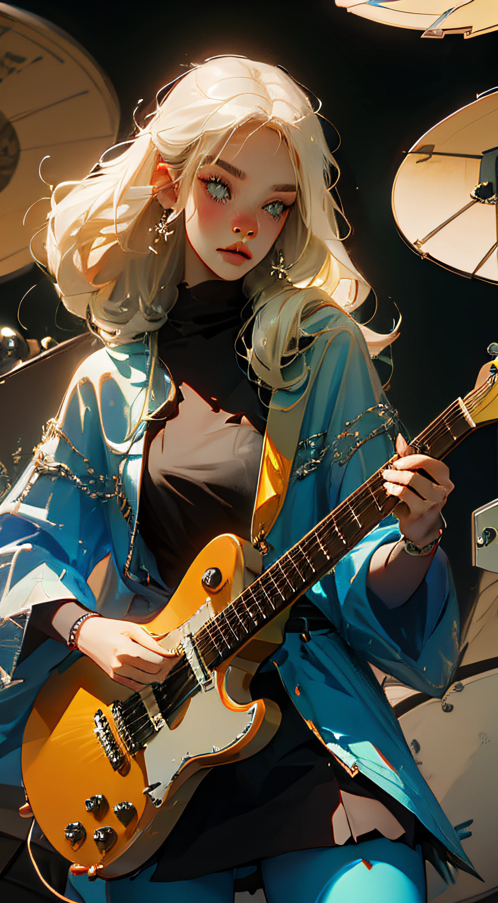 European Blonde Sexy Girl NFSW with guitar and drums --auto