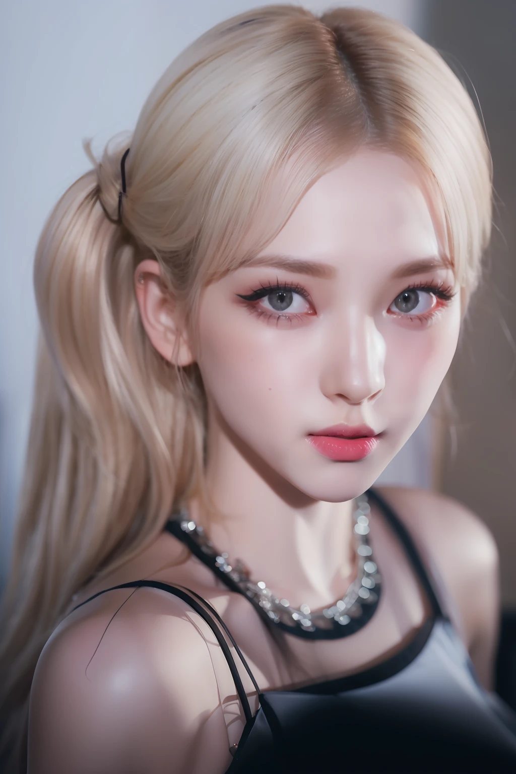 (8k, 4k, best quality, highres, ultra high res:1.1), (masterpiece, realistic, photo-realistic:1.1), 1girl, face, close-up, twintails, blonde hair, black eyes, red lips, (looking at viewer:2), absurdly long hair, long eyelashes, eyeshadow, small face, big eyes,
bare shoulders,
high contrast,
