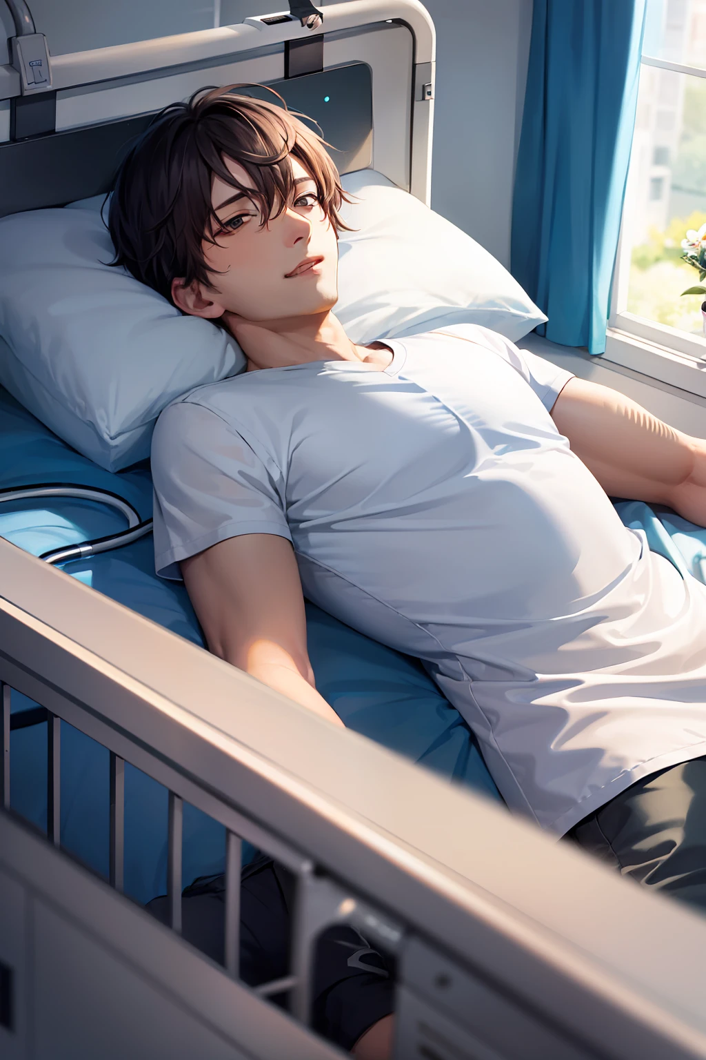 Handsome boy lying on ICU bed