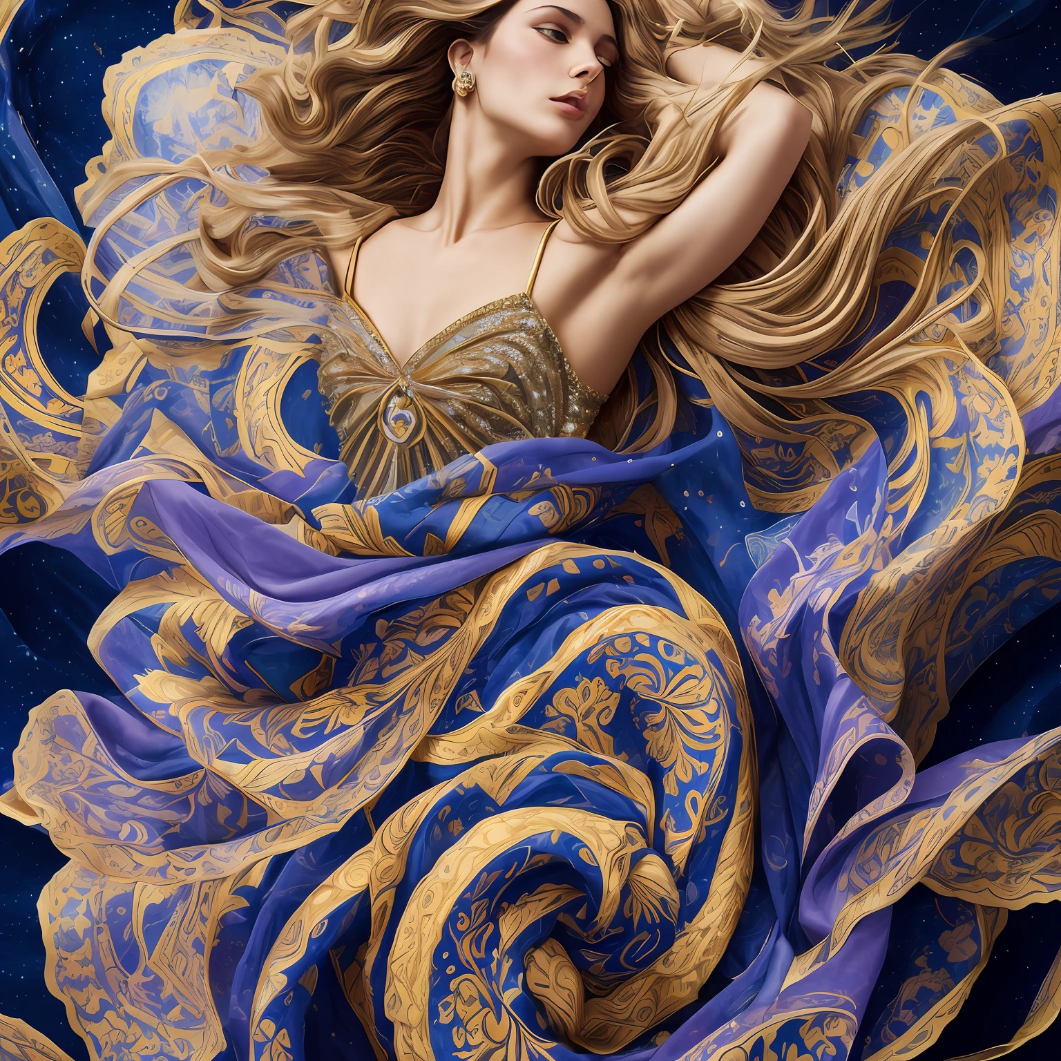 Masterpiece, dress, high quality, art muse, surrounded by swirling fabric, (fabric detail:1.2), (intricate fabric folds:1.2), photographed by peter lindbergh and dave lachapelle, closeup, Sony A9 II, f2.0, iso 100, dynamic composition, serene expression, primal energy, elemental beauty, high resolution, uhd, hdr, vogue photoshoot, Laocoön, iris flare