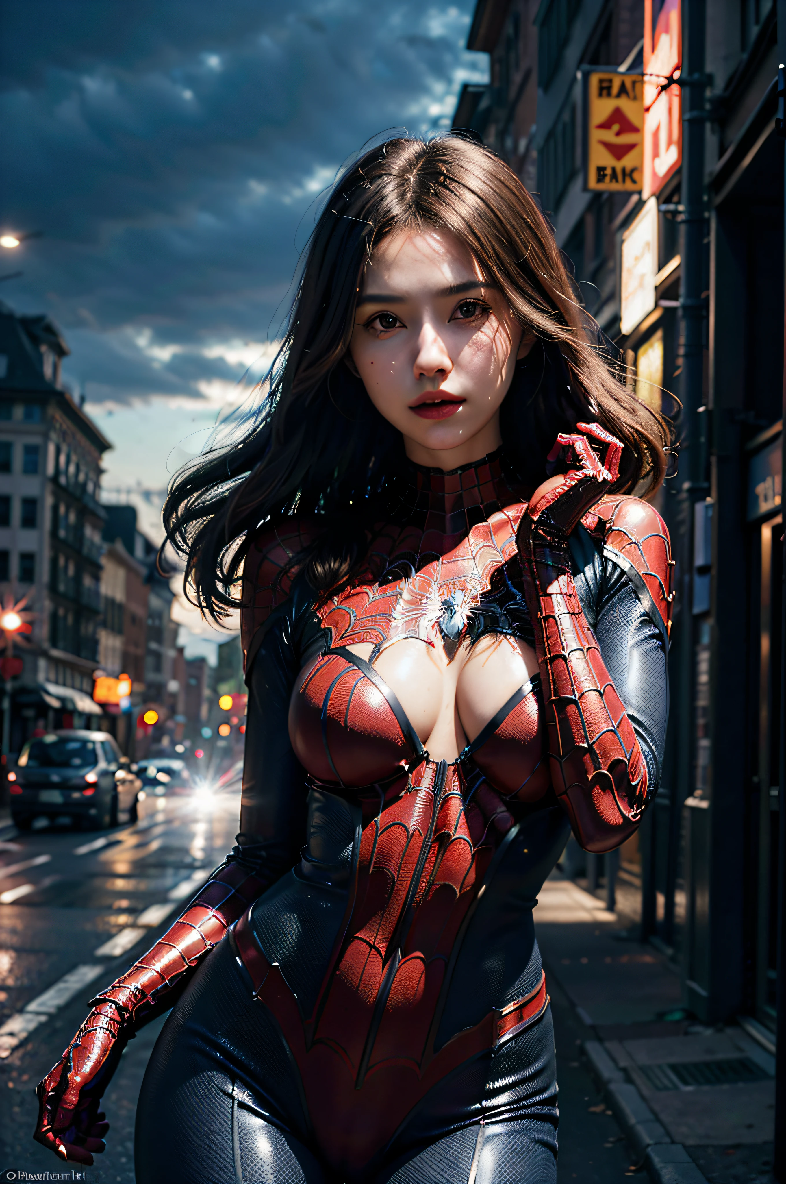 (wearing spiderwoman_cosplay_outfit:1.1), in front of a sky, 
good hand,4k, high-res, masterpiece, best quality, head:1.3,((Hasselblad photography)), finely detailed skin, sharp focus, (cinematic lighting), night, soft lighting, dynamic angle, [:(detailed face:1.2):0.2], medium breasts, outside,