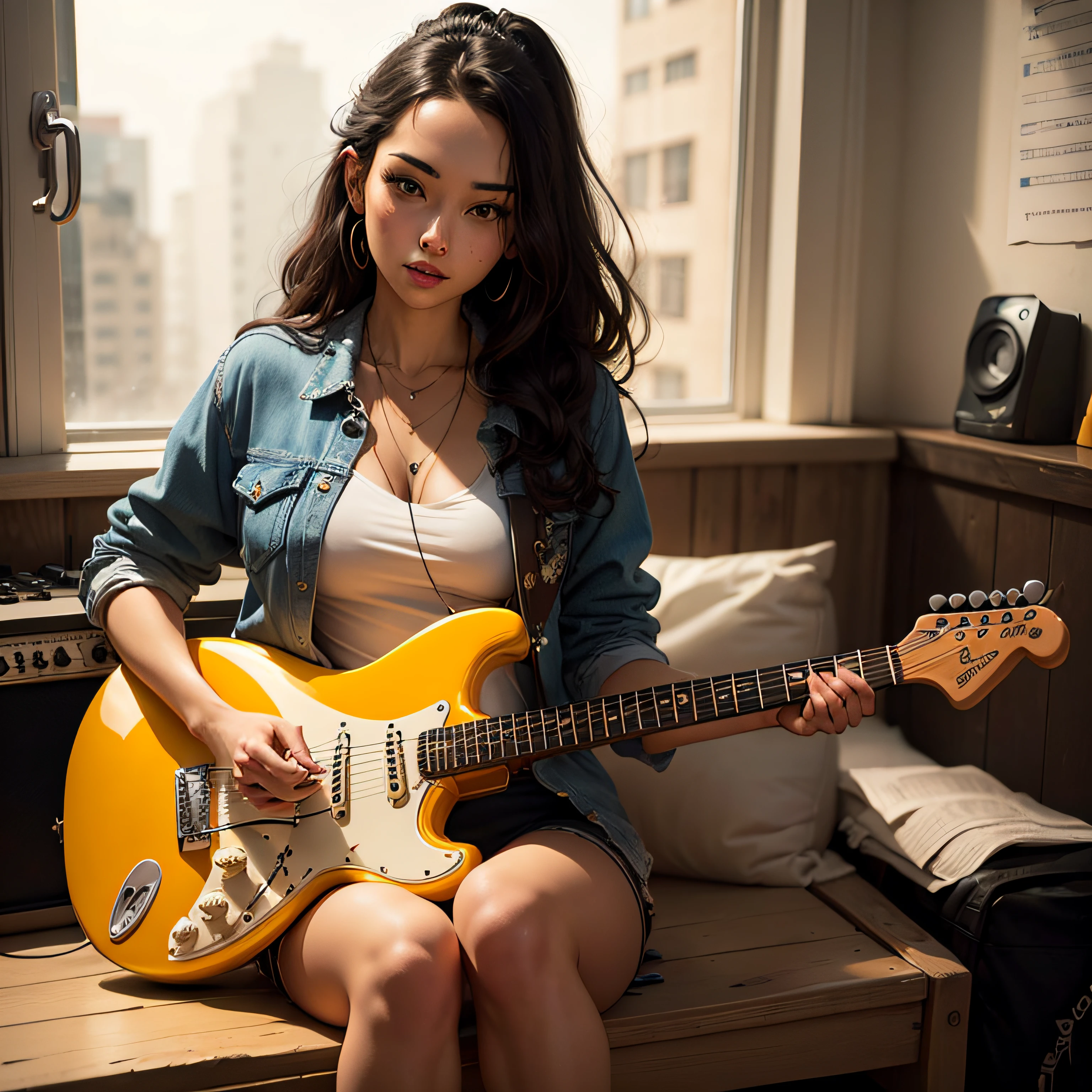 fender stratocaster with sexy girl guitarist nfsw --auto