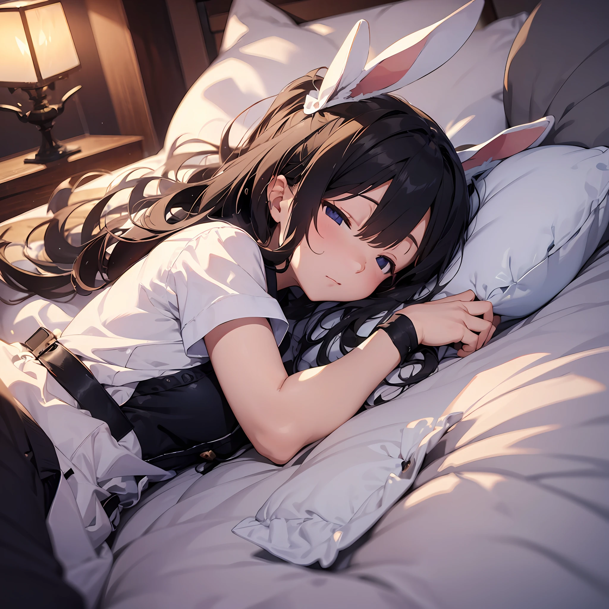 Rabbit eared girl sleeping in futon Midnight moonlight