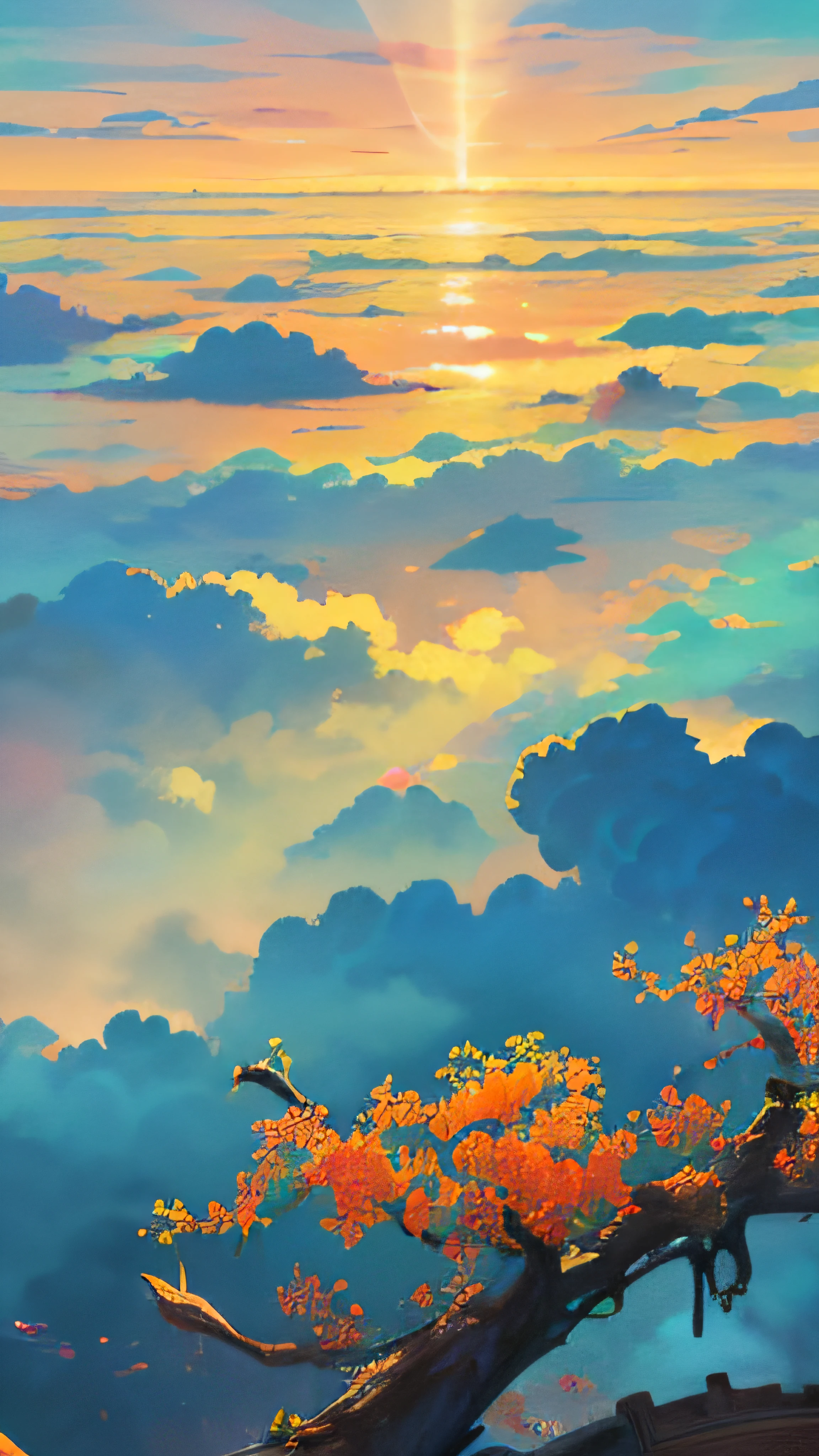 The game scene, the ancient Chinese palace is located above the clouds, surrounded by clouds and mist, majestic, glazed tiles, colorful rays of light, ((color ink)),((splash ink)),((splash ink) ink}) ), masterpiece, high quality, Refined graphics, high detail
