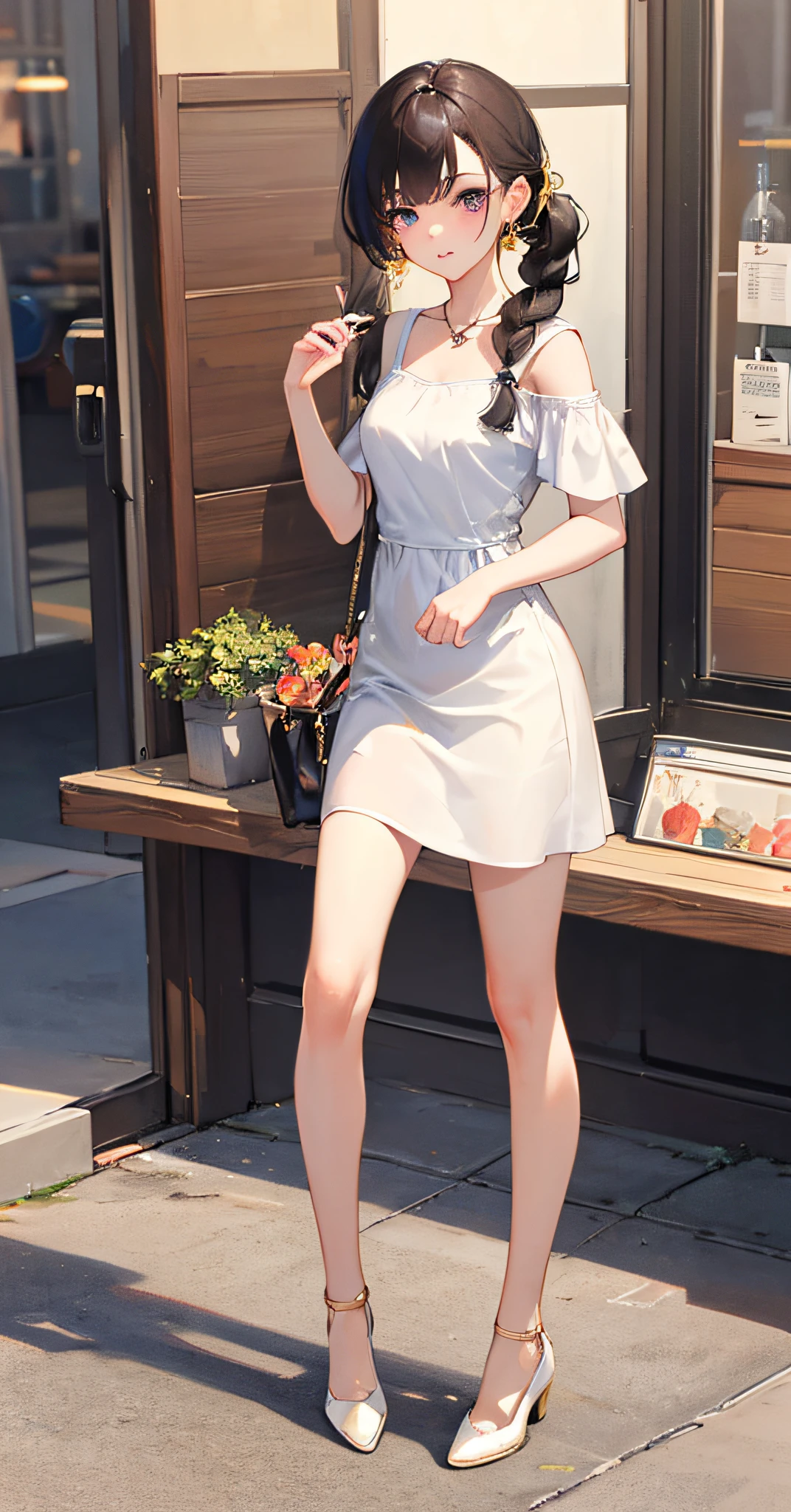 ((Best Quality, 8K, Masterpiece: 1.3)), 1girl, Slim Abs Beauty: 1.3, (Casual hairstyle, slender legs, small white shoes: 1.2), Gold dress: 1.1, Super fine face, Detailed eyes, Double eyelids, shyness,