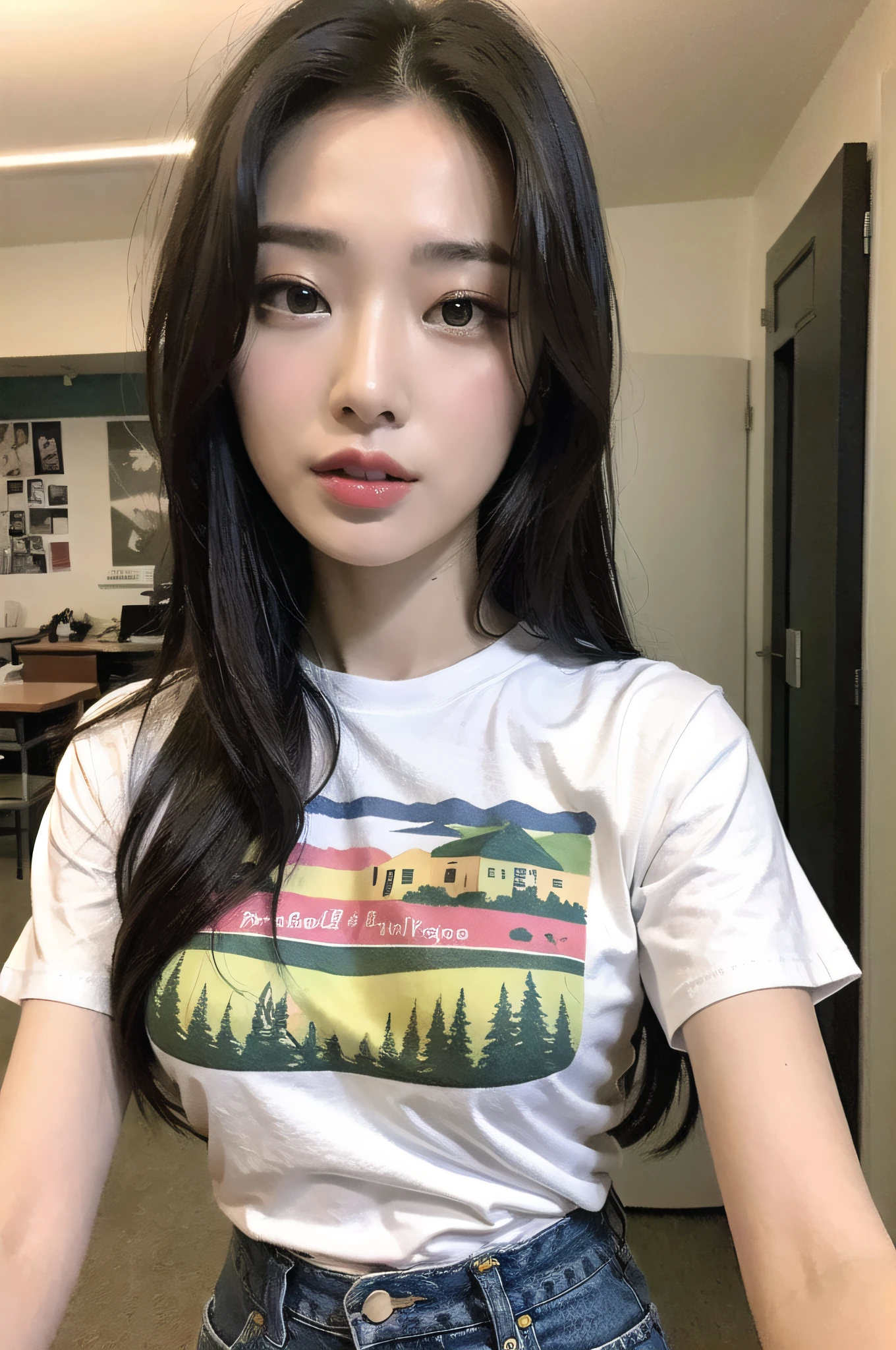 Woman in printed t-shirt