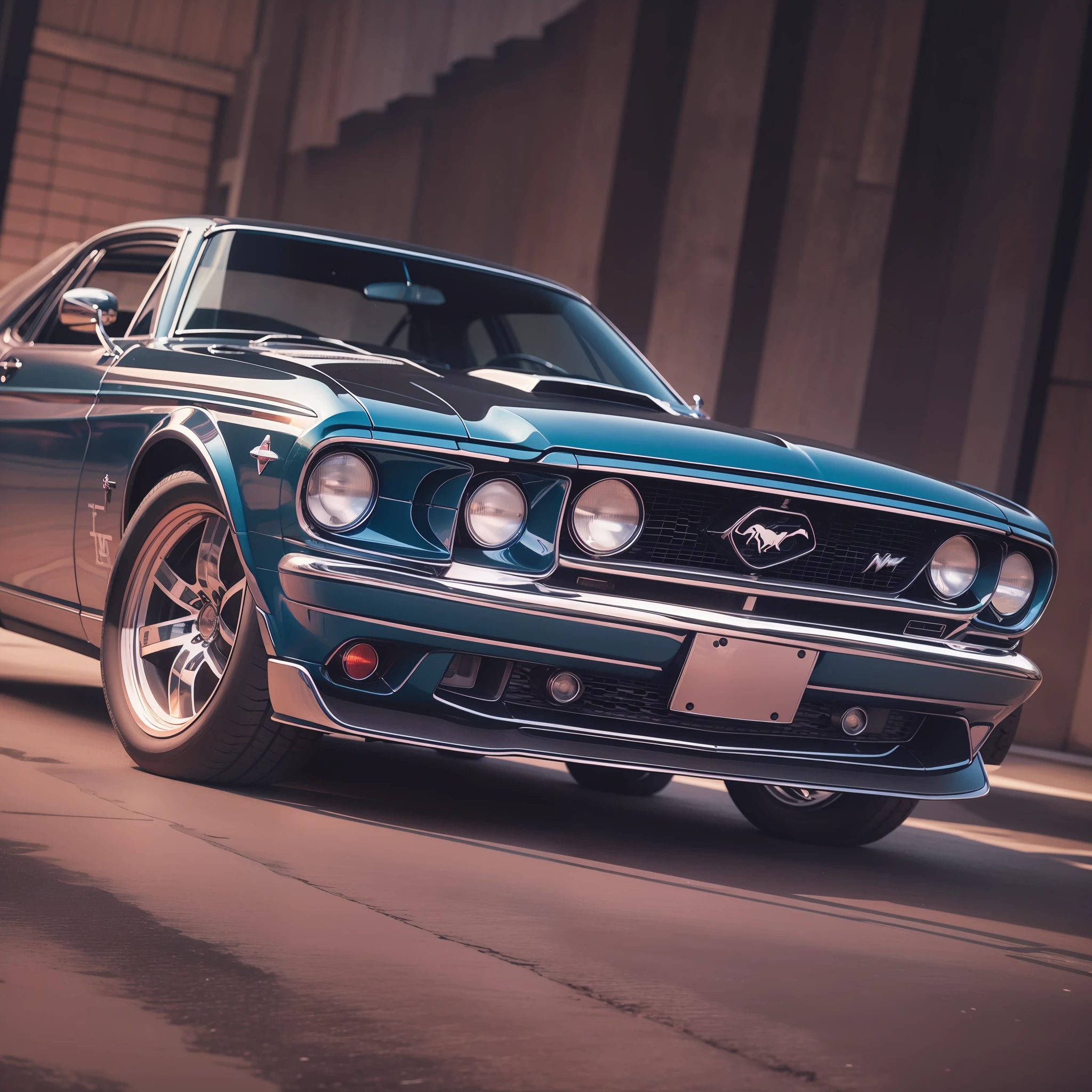 A samurai in front of a 1967 Ford mustang in very High quality and very detailed , dark background, vibrant details, hyperdetailed, 8k, beautiful lighting, artstation, hyperdetailed, vibrant colors, 8k resolution, intricate hyperdetails, Symmetrical, octane render,