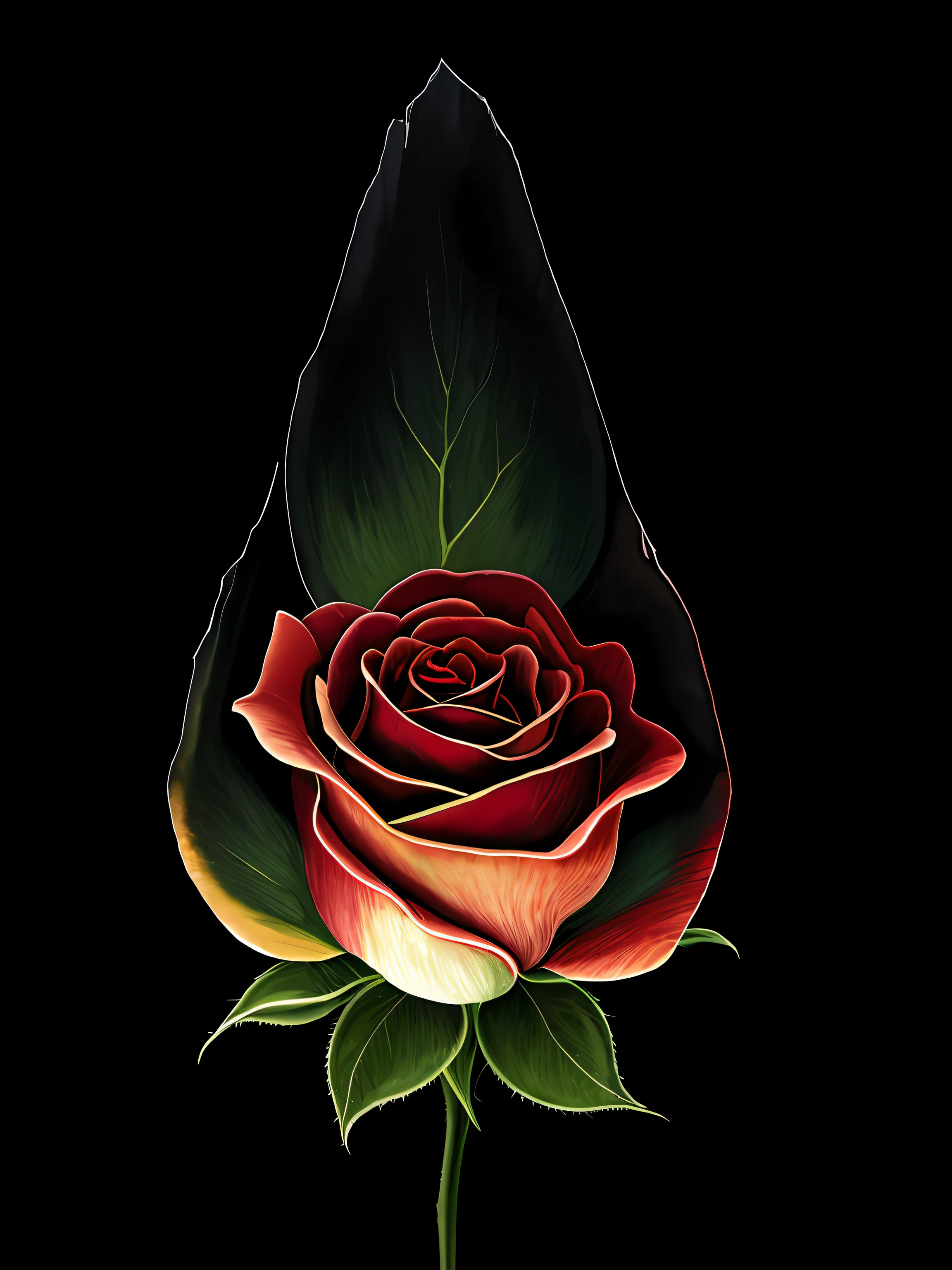 a close-up view of a big petrified rose illustration,death illustrations, with intricate details, surrounded by a soft glow,