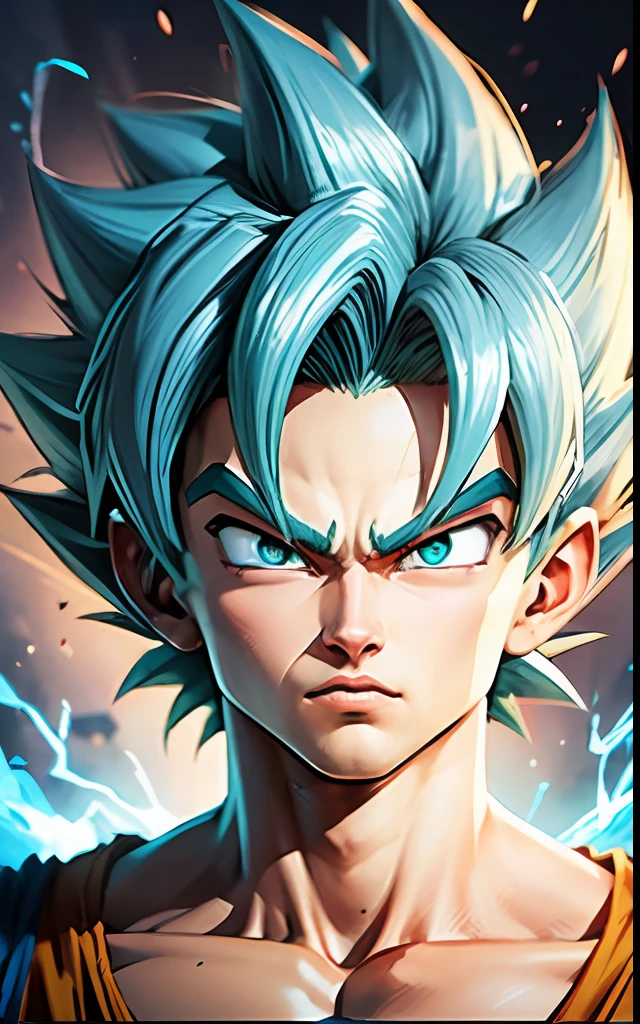 a cartoon image of a very young gohan with blue hair, transforming into super blue saiyan, son goku, dragonball character, human goku, goku from dragon ball, transforming into ultra instinct, super sayian goku, super saiyan goku, goku, broly, goku portrait, highly detailed portrait of goku, portrait of goku, dragon ball artstyle, super dragon ball