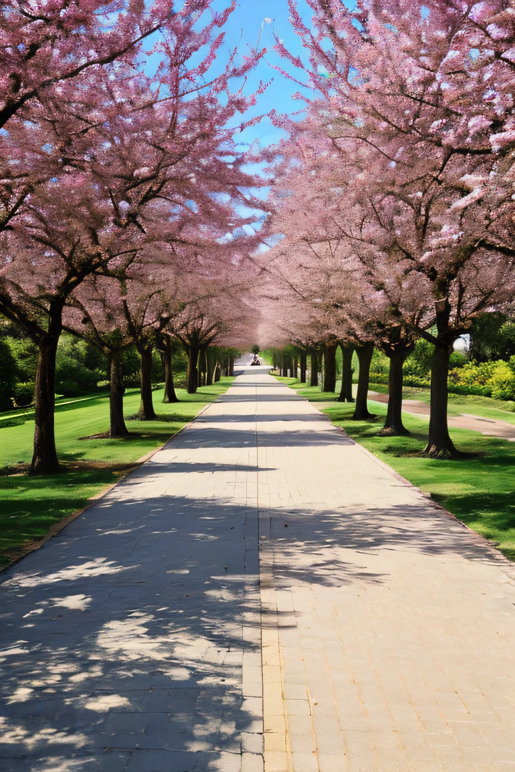 masterpiece, best quality, high quality, red brick road,surrounded by elms and almond blossoms.