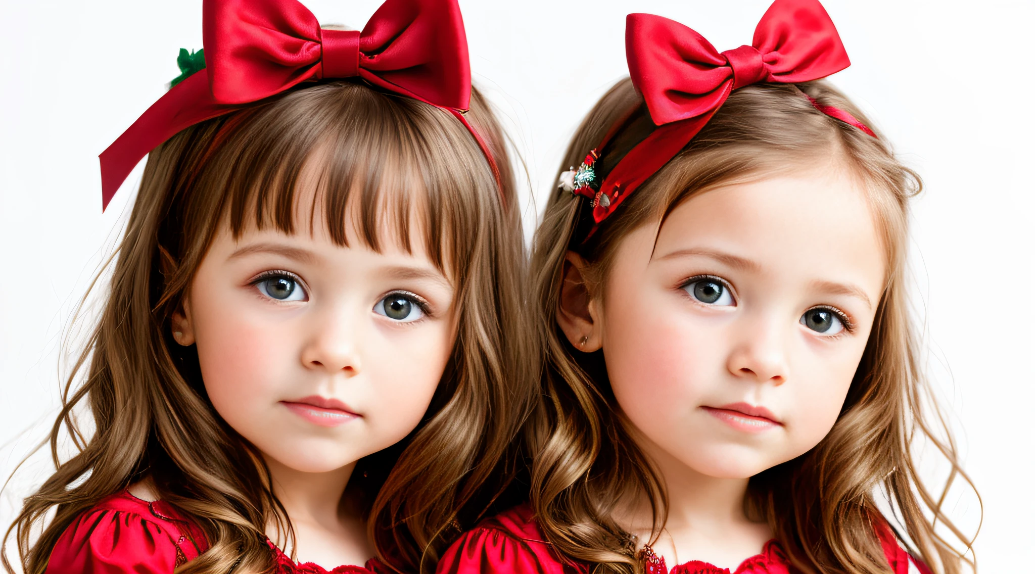 Russian style, girl , photo studio white infinite background, close-up, bust, portrait, long hair C OM BLONDE COKE and giant red bow on head