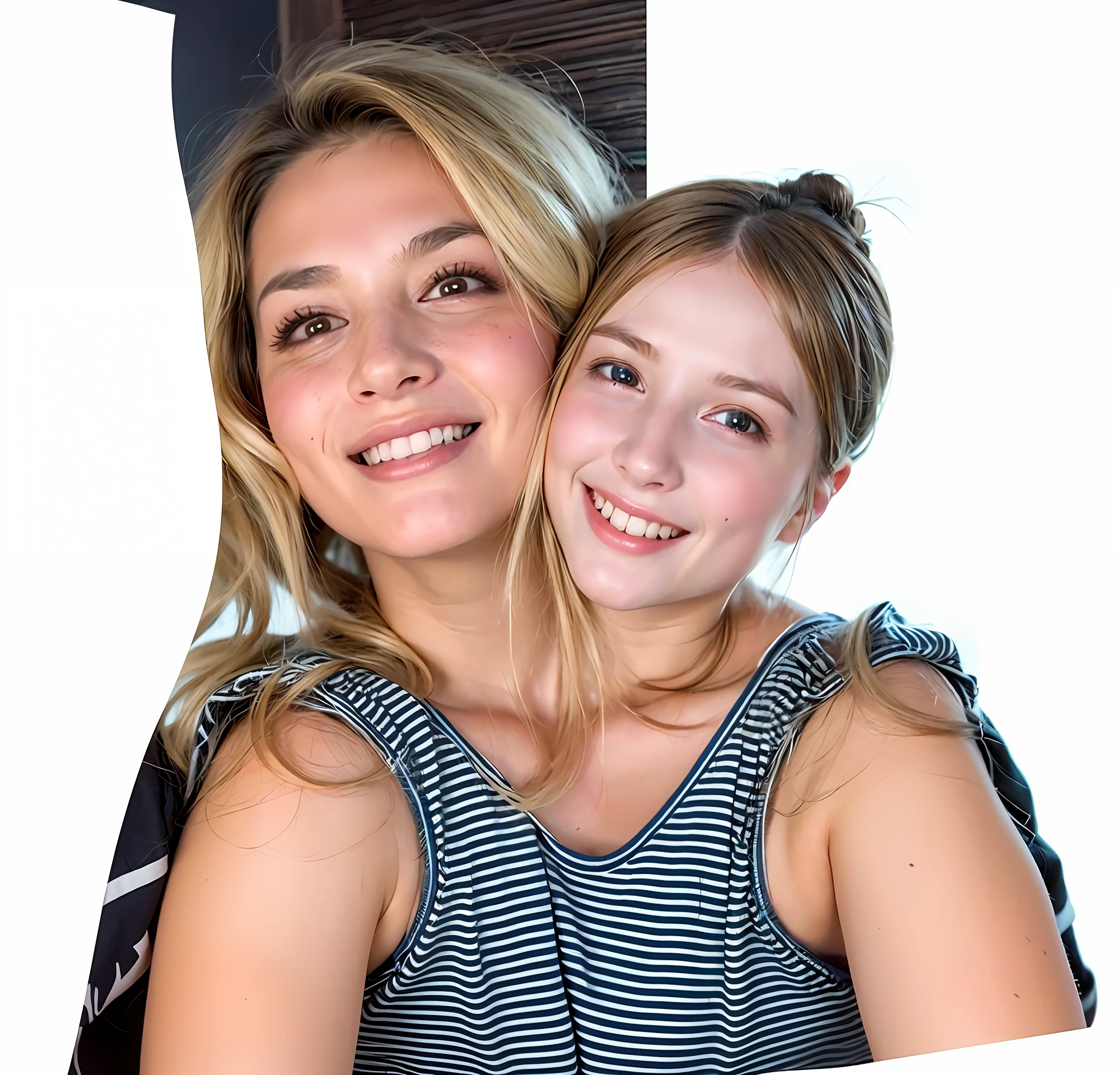 2heads, mom and daughter, (1head:1.5 child), (1head:1.5 young adult) (one torso:1.5), Irish, white girls, age difference, (two heads on one body:1.4), (first head uncomfortable:1.5), (second head unhappy:1.5) conjoined twins, heads side by side, one torso, young, realistic faces, lifelike faces, uncomfortable, barefoot
